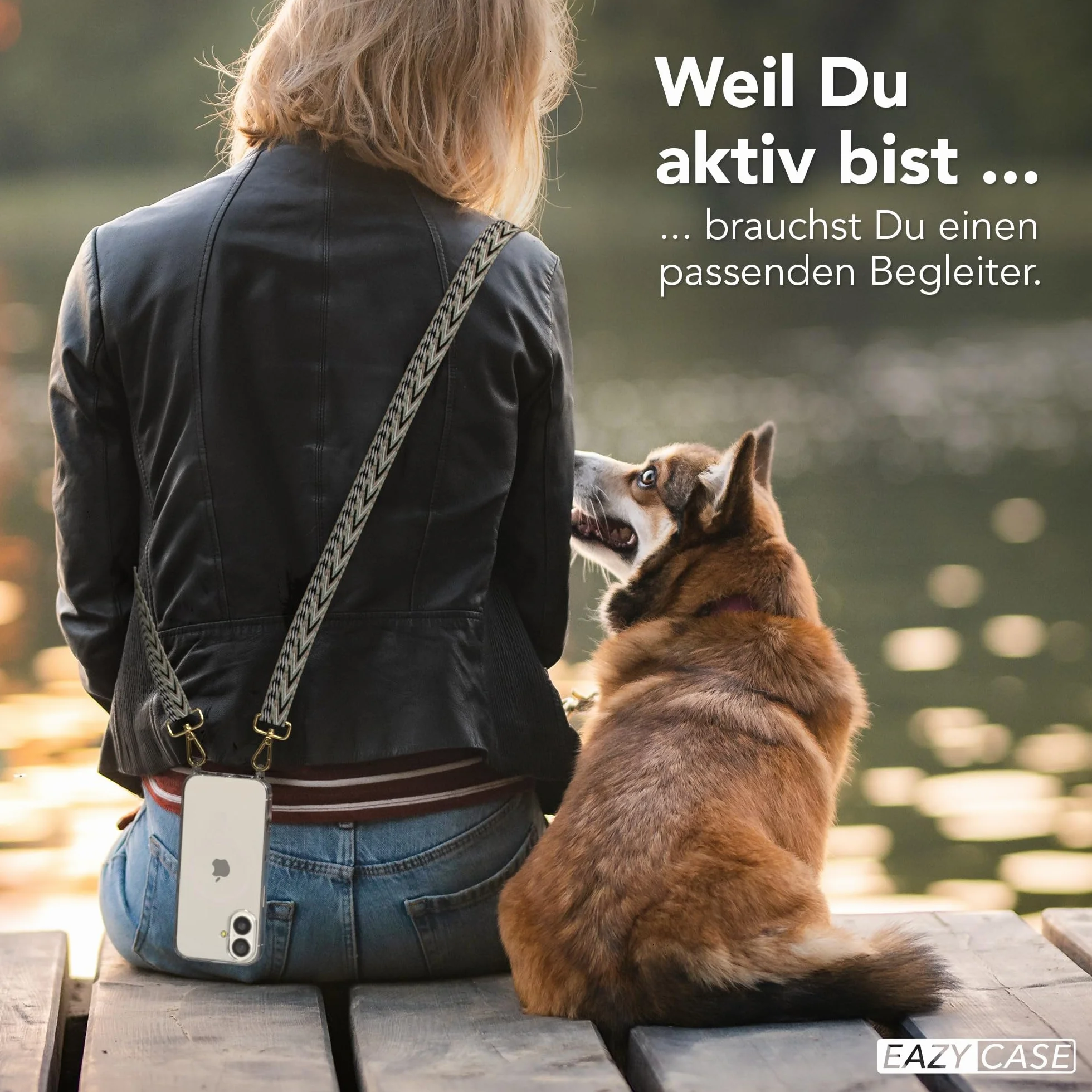EAZY CASE Łańcuszek na telefon komórkowy – regulowany pasek do torebki kompatybilny z iPhone 17, pasek na ramię, sznurek do telefonu komórkowego z silikonowym etui, kompatybilny z Qi Charging, torba