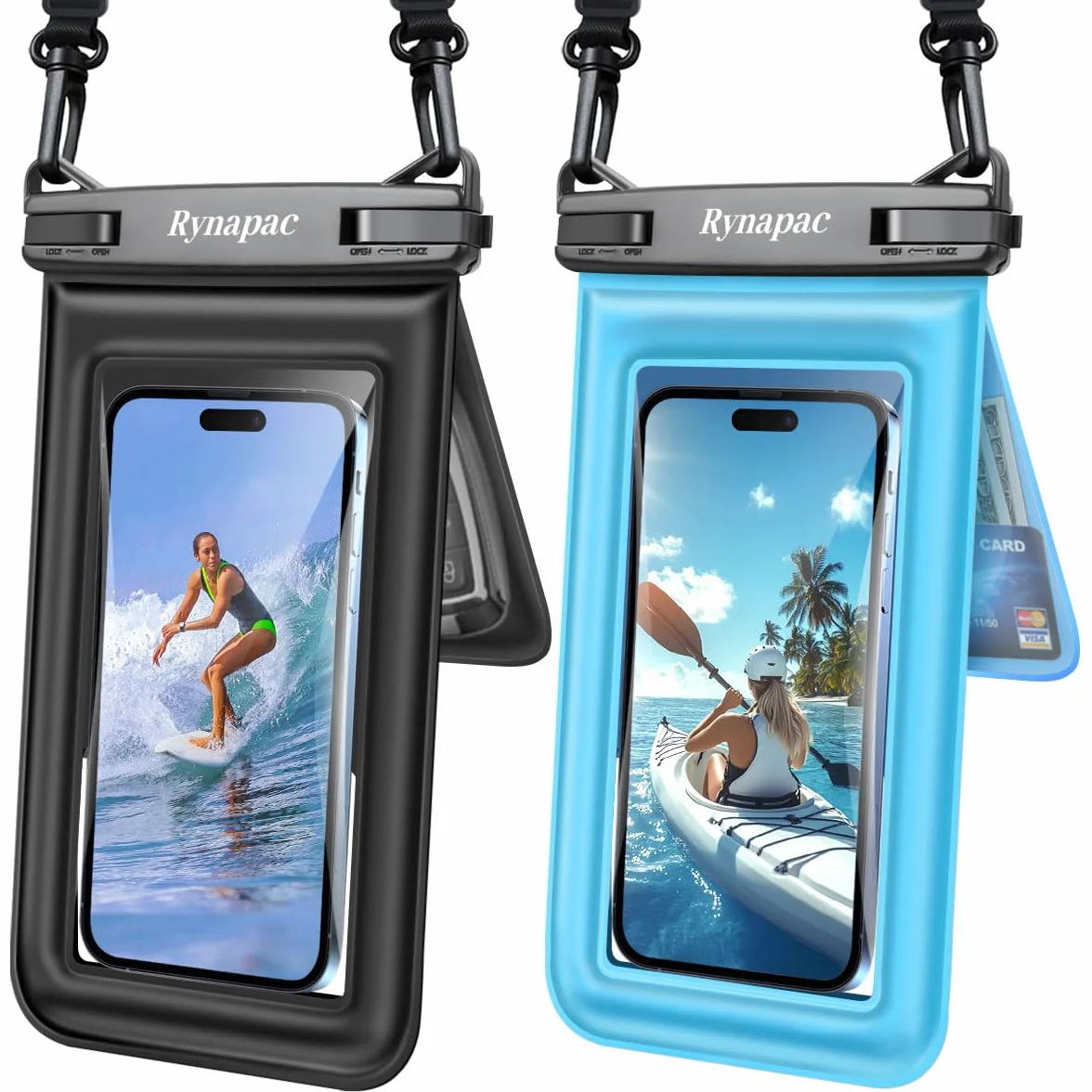 Rynapac 2 sztuki wodoodporna etui na telefon, [do 21,6 cm] IPX8 podwójne etui podwodne, wodoodporne etui na telefon z paseczkiem na ramię dla iPhone 17 16 15 Pro Max, Galaxy S26 Ultra