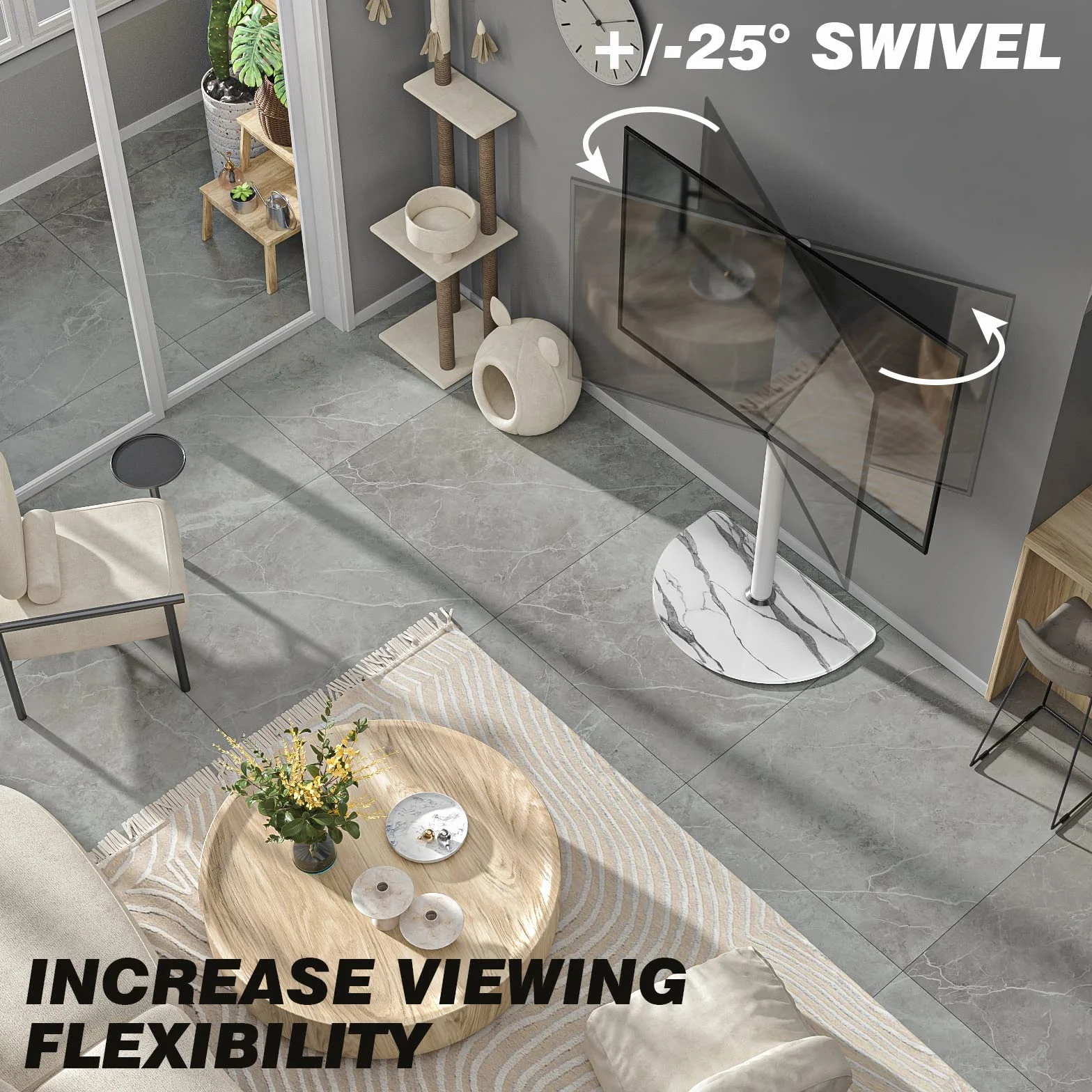 RFIVER Stojak podłogowy pod telewizor 32-65 cali LED LCD OLED z płaskim zakrzywionym telewizorem o ± 25 stopni, narożny stojak na telewizor z regulacją wysokości do 40 kg, zarządzanie kablami, łatwy