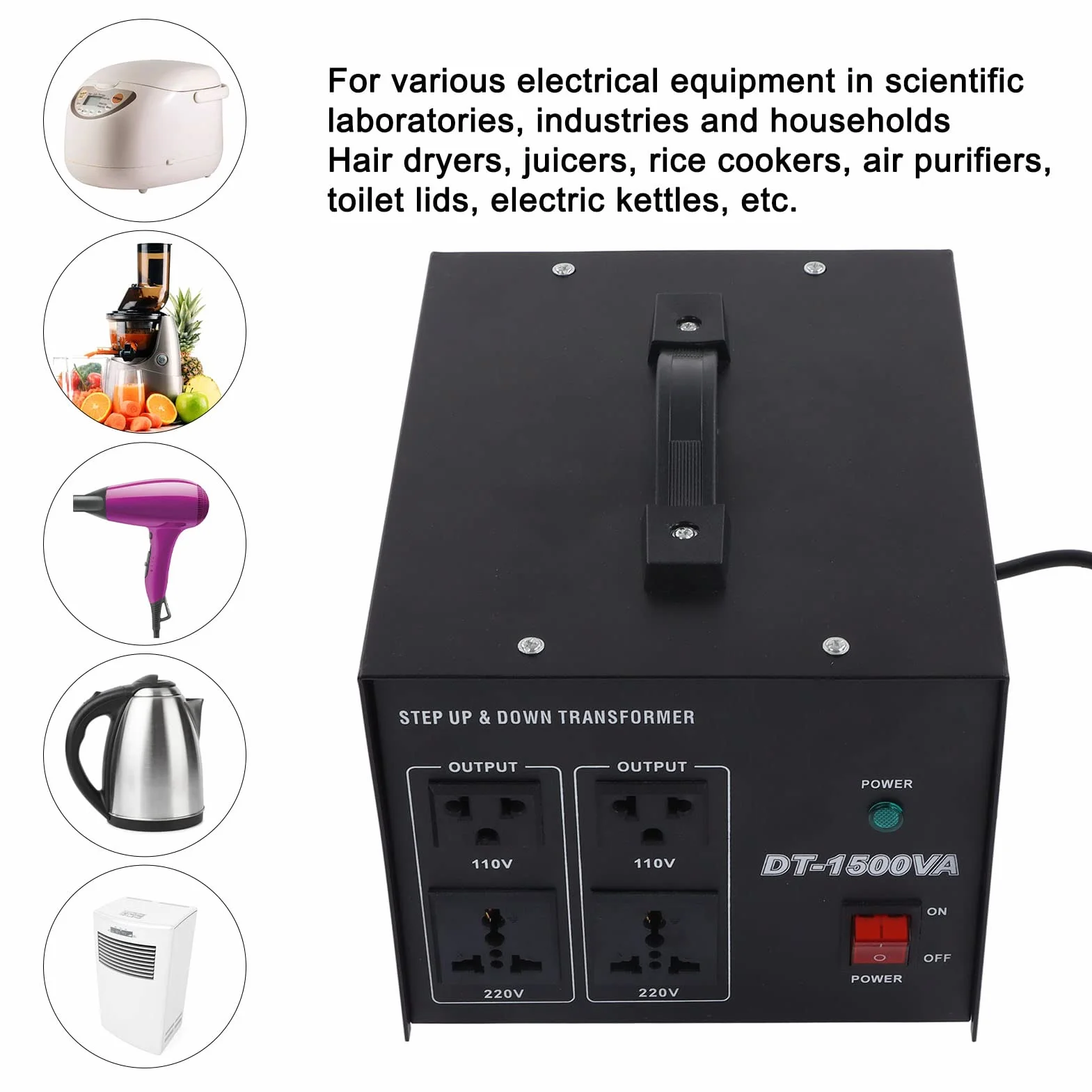 Transformator napięciowy o dużej wytrzymałości 1500 W — przetwornica zwiększająca i zmniejszająca moc — jednostka dwukierunkowa 110 V na 220 V i 220 V na 110 V z rdzeniem