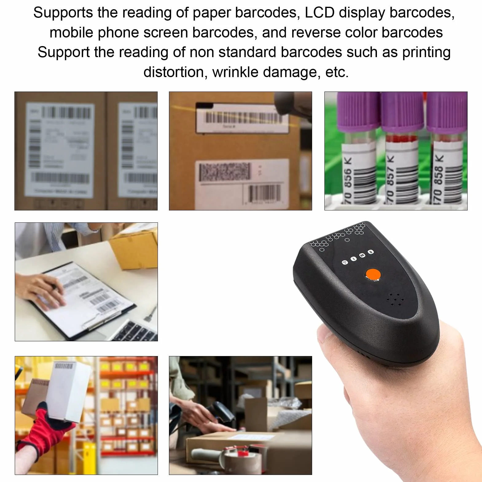 Skaner Kodów Kreskowych, Ręczny Bezprzewodowy Bezprzewodowy Czytnik Kodów Kreskowych 2D Barcode AI Intelligent Voice Broadcast Scanner z Odbiornikiem dla Supermarketu