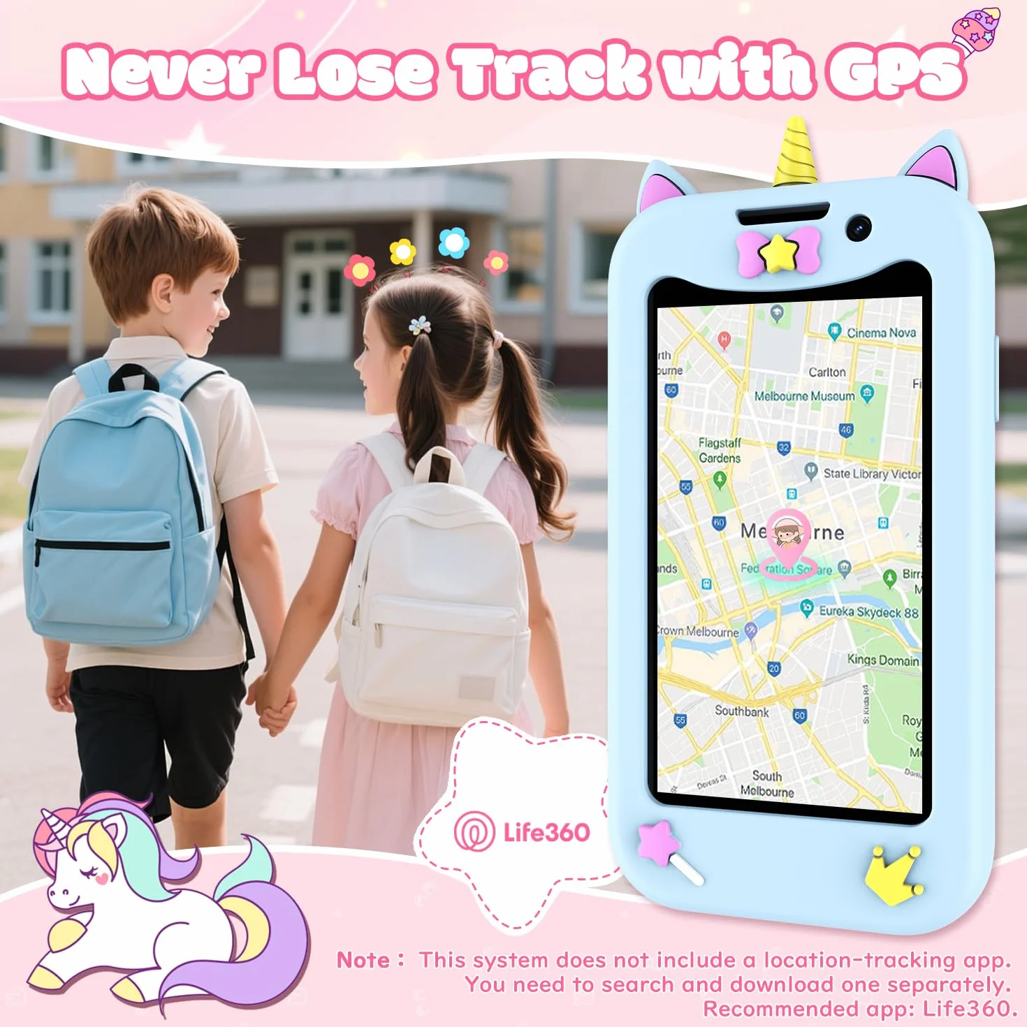 Mini smartfon jednorożec, 3-calowy ekran dotykowy HD, smartfon dla dzieci, podwójny aparat, rozpoznawanie twarzy, MP3/GPS, programowane włączanie/wyłączanie, odblokowany mały smartfon prezent
