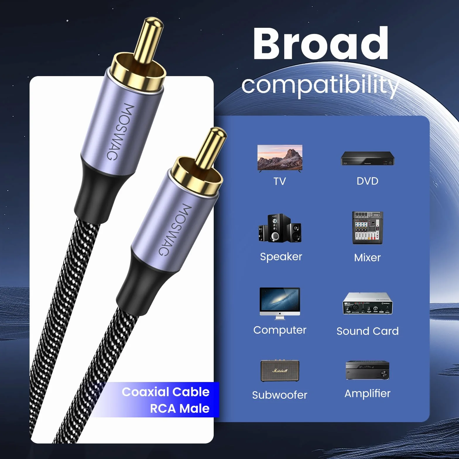 MOSWAG kabel RCA cyfrowy koaksjalny Cinch 3M do subwoofera