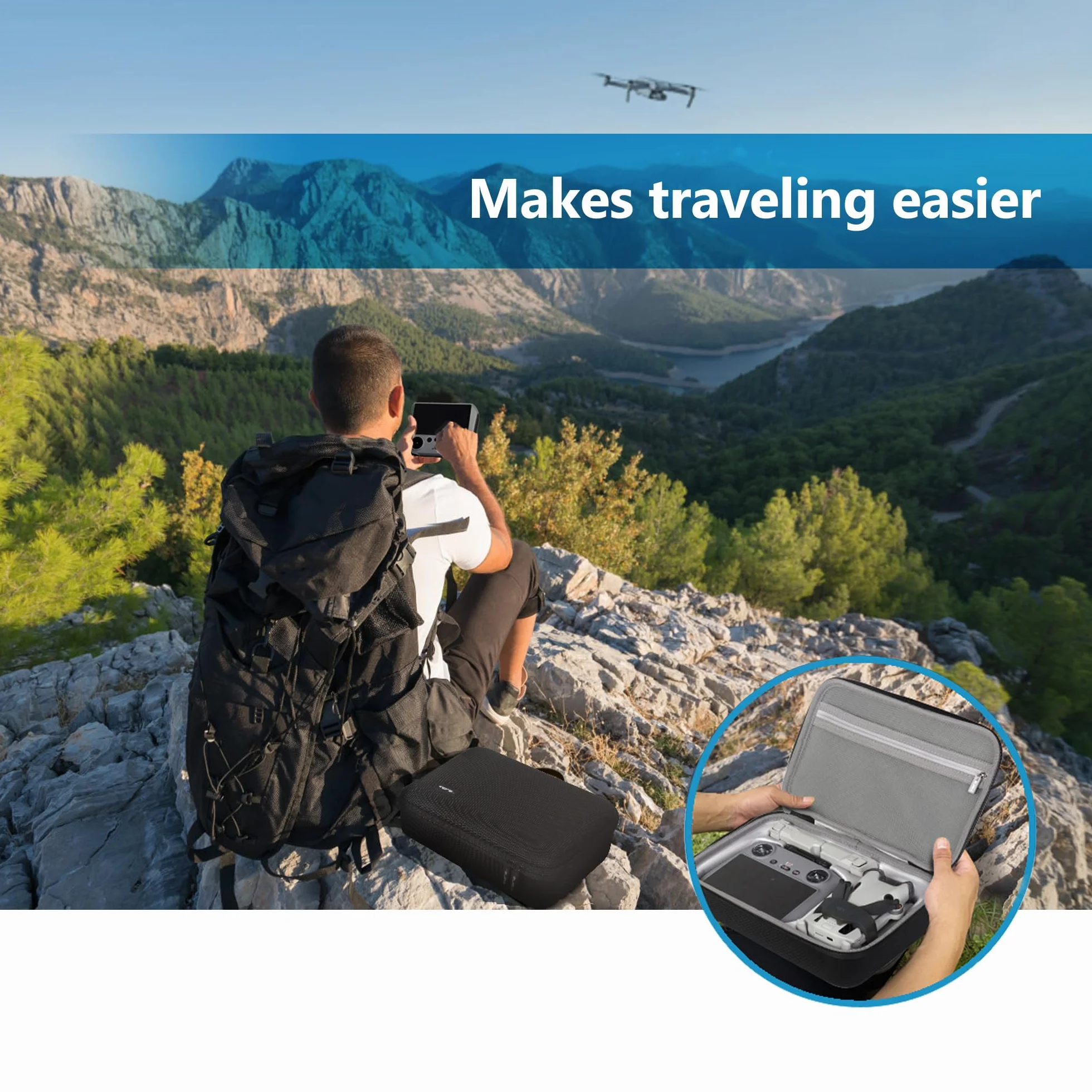 JSVER DJI Mini 4 Pro Case - Carrying Bag for Mini 3 and Drone Combo With Accessories - Black