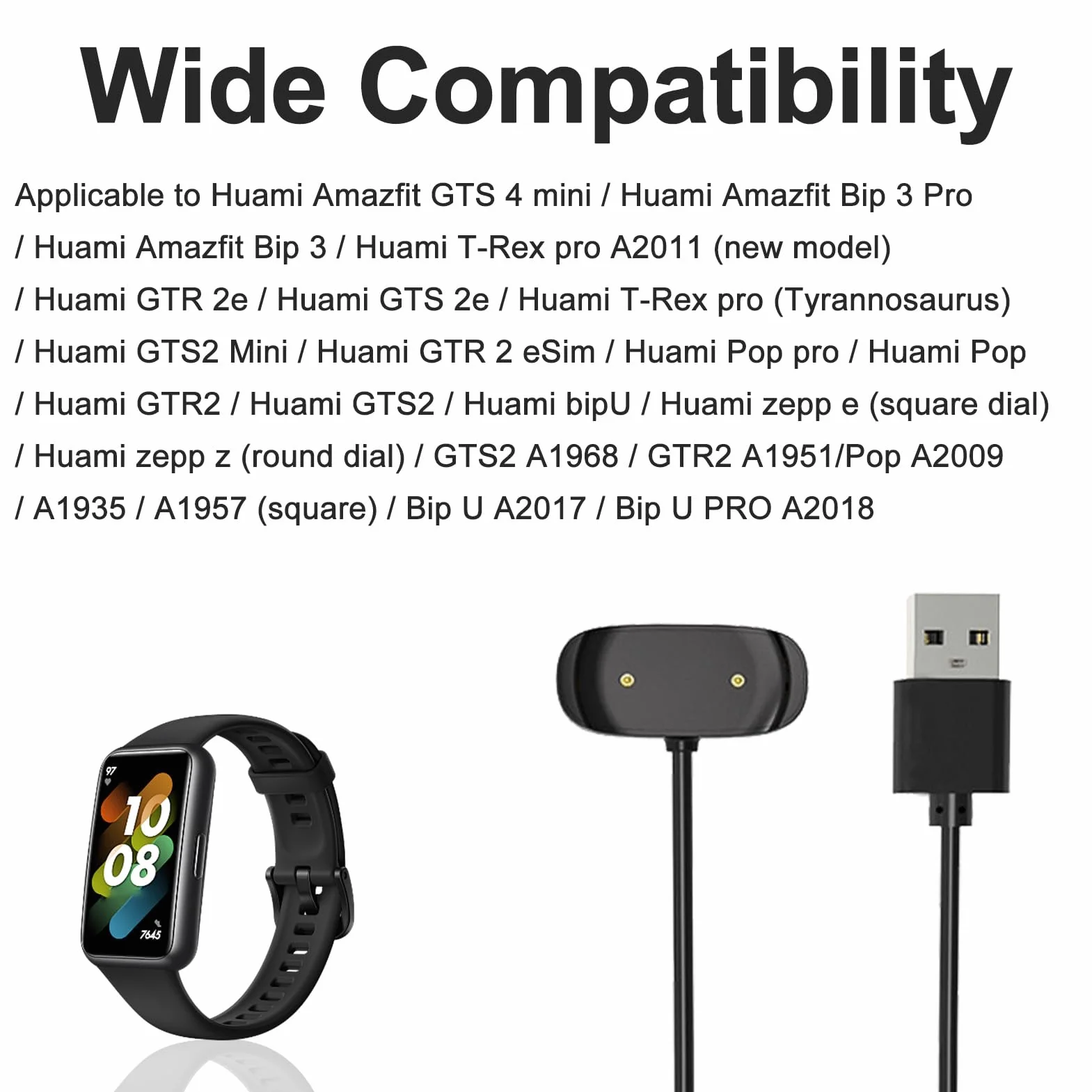 Magnetyczne kable ładujące do Amazfit GTS 4 Mini GTR 2 GTS 2 Mini Bip 3 Pro Bip U, ładowarka USB 1M