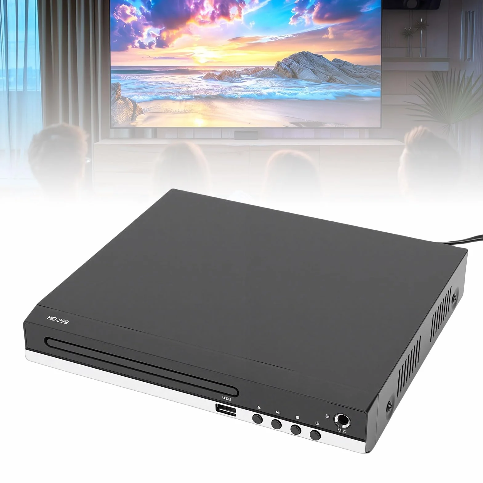 Cocoarm Odtwarzacz DVD Odtwarzacz CD DVD dla Wszystkich Regionów z obudową ABS 1080P AV USB Karaoke Wznów Odtwarzanie dla Telewizora Kino Domowe Do Użytku Rodzinnego (wtyczka UE)