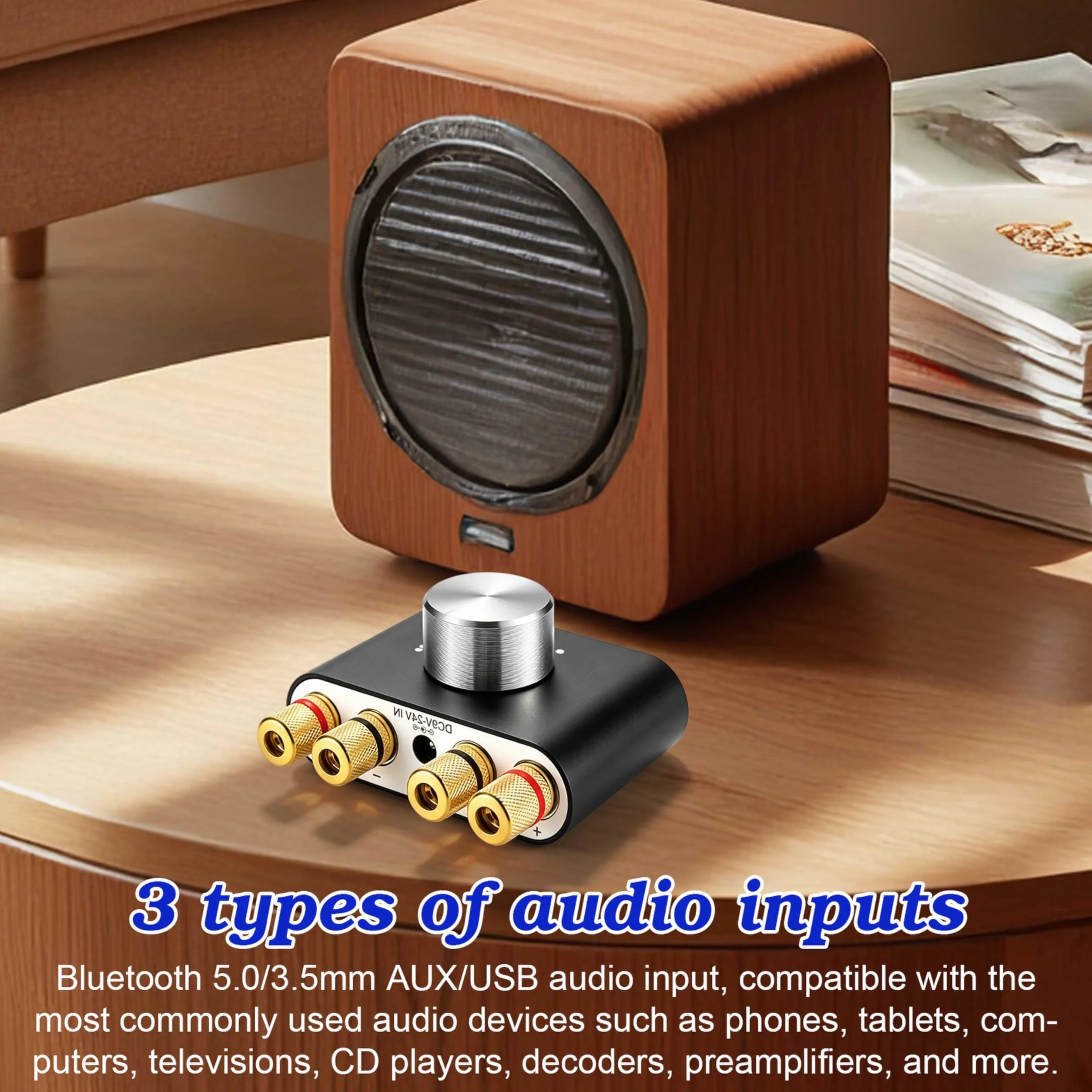Mini wzmacniacz Bluetooth, 50W×2 HiFi stereofoniczny wzmacniacz, cyfrowy wzmacniacz mocy z zasilaczem do systemu audio do domu i biura, głośniki