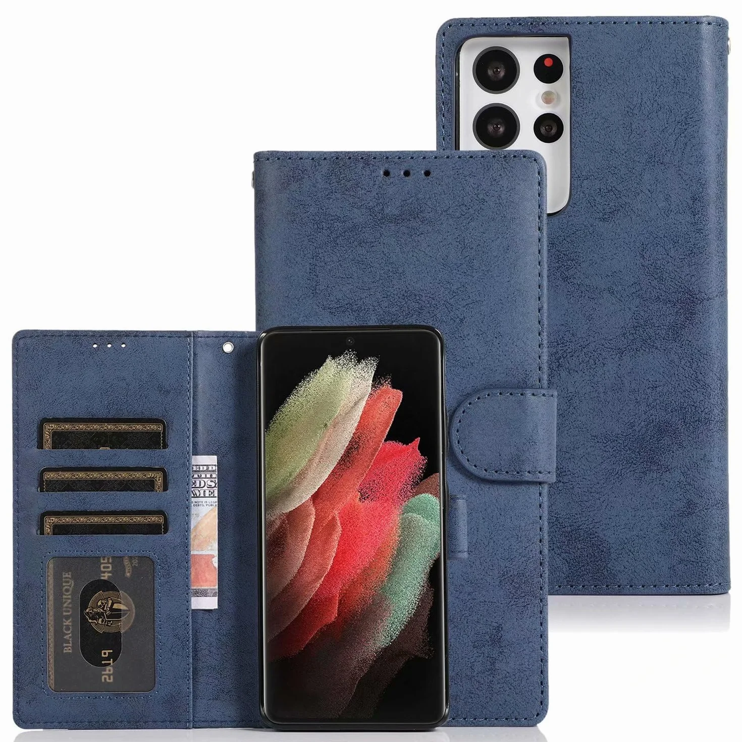 Etui z klapką do Samsung Galaxy S23 Ultra/S23 Plus/S23, retro matowe 2 w 1, magnetyczne odpinane skórzane etui na telefon z przegródką na karty, niebieskie 2, S23 6,1"