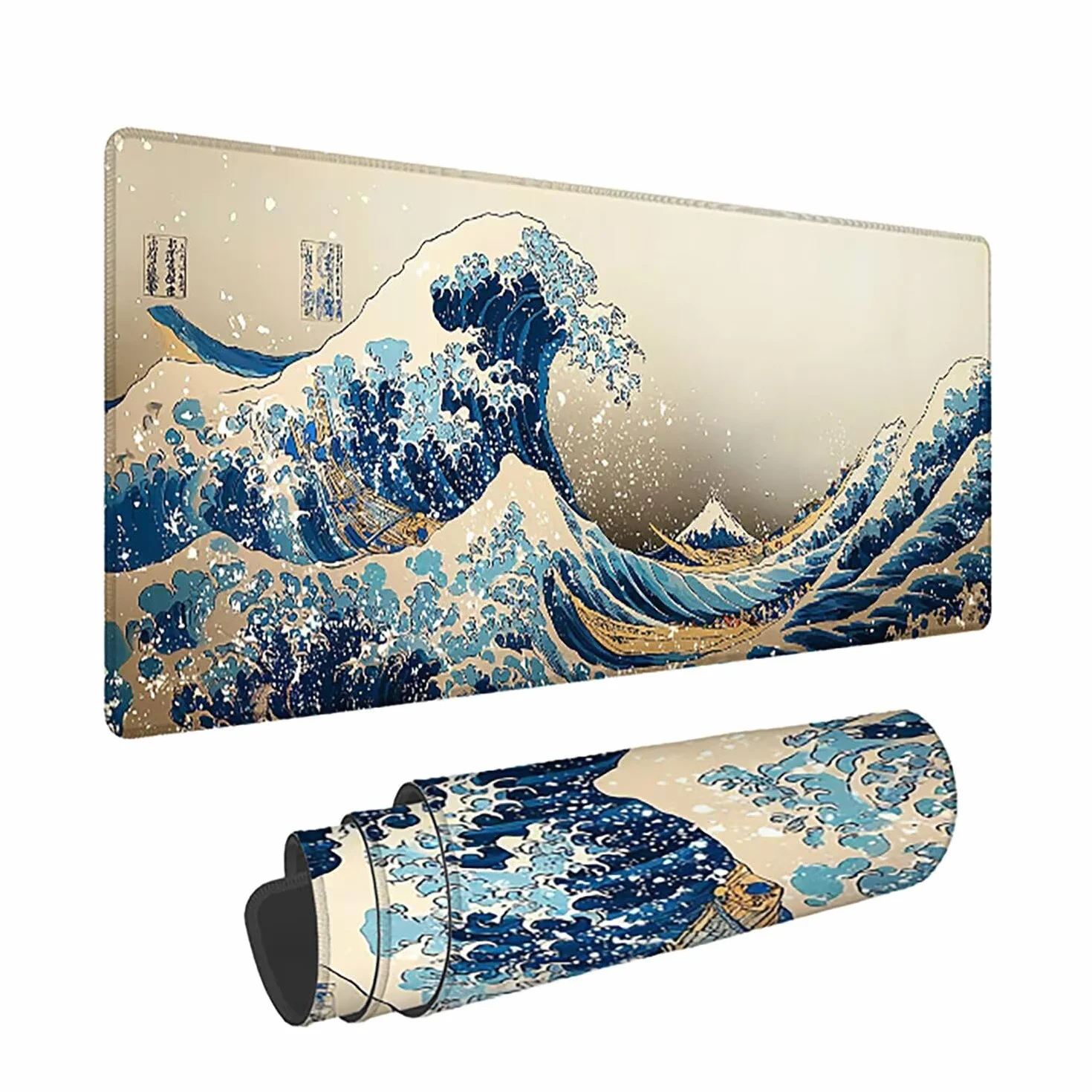 Gamingowa podkładka pod mysz XXL, 1600 x 800 x 3 mm, oceaniczna, antypoślizgowa, XXL, retro, duża, podkładka na biurko, nadaje się do prania, antypoślizgowa gumowa podstawa, szwy na krawędziach do