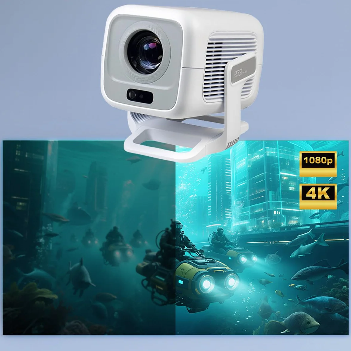 CIRON TP300 Projektor Multimedialny Android 11 WiFi 6 Bluetooth 5.2 450 ANSI LED Full HD 1080P 4K Support Auto Focus Keystone Kino Domowe Smart Projektor HDMI USB Rzutnik do Domu Szkoły Pracy
