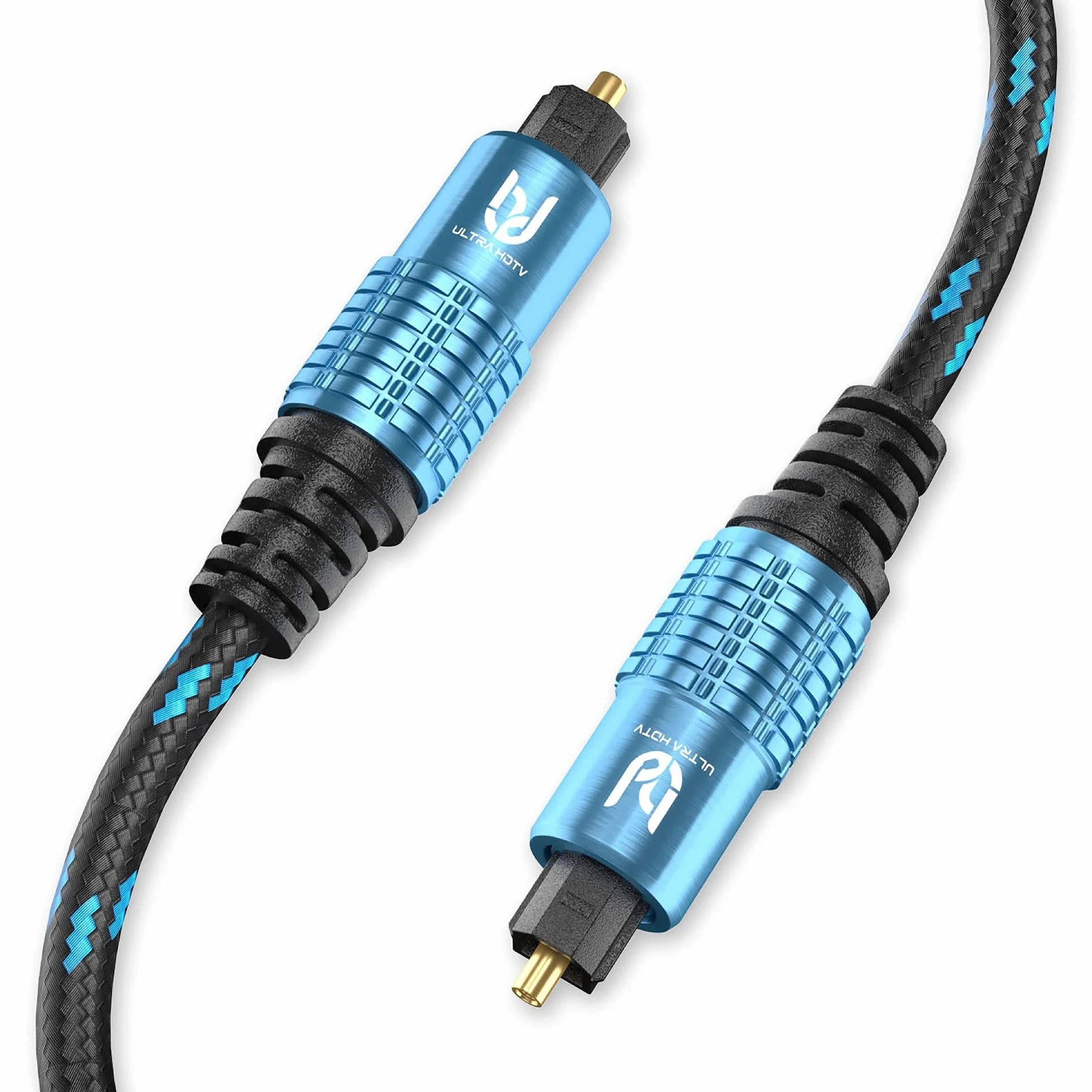 Kabel Ultra HDTV Premium Toslink 2-metrowy optyczny kabel audio, kabel cyfrowy z zabezpieczeniem przed załamaniem, nylonową osłoną, odciążką i całkowicie metalowymi wtykami z doskonałym dopasowaniem