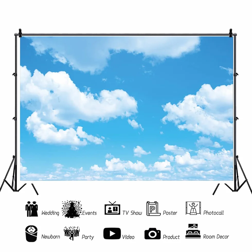 YongFoto Winylowe tło fotograficzne 4,5 x 3 m, niebieskie niebo, biała chmura, natura, wiosna, prysznic, wszystkiego najlepszego z okazji urodzin, fotografii, tła, sesji zdjęciowej, portretów, na