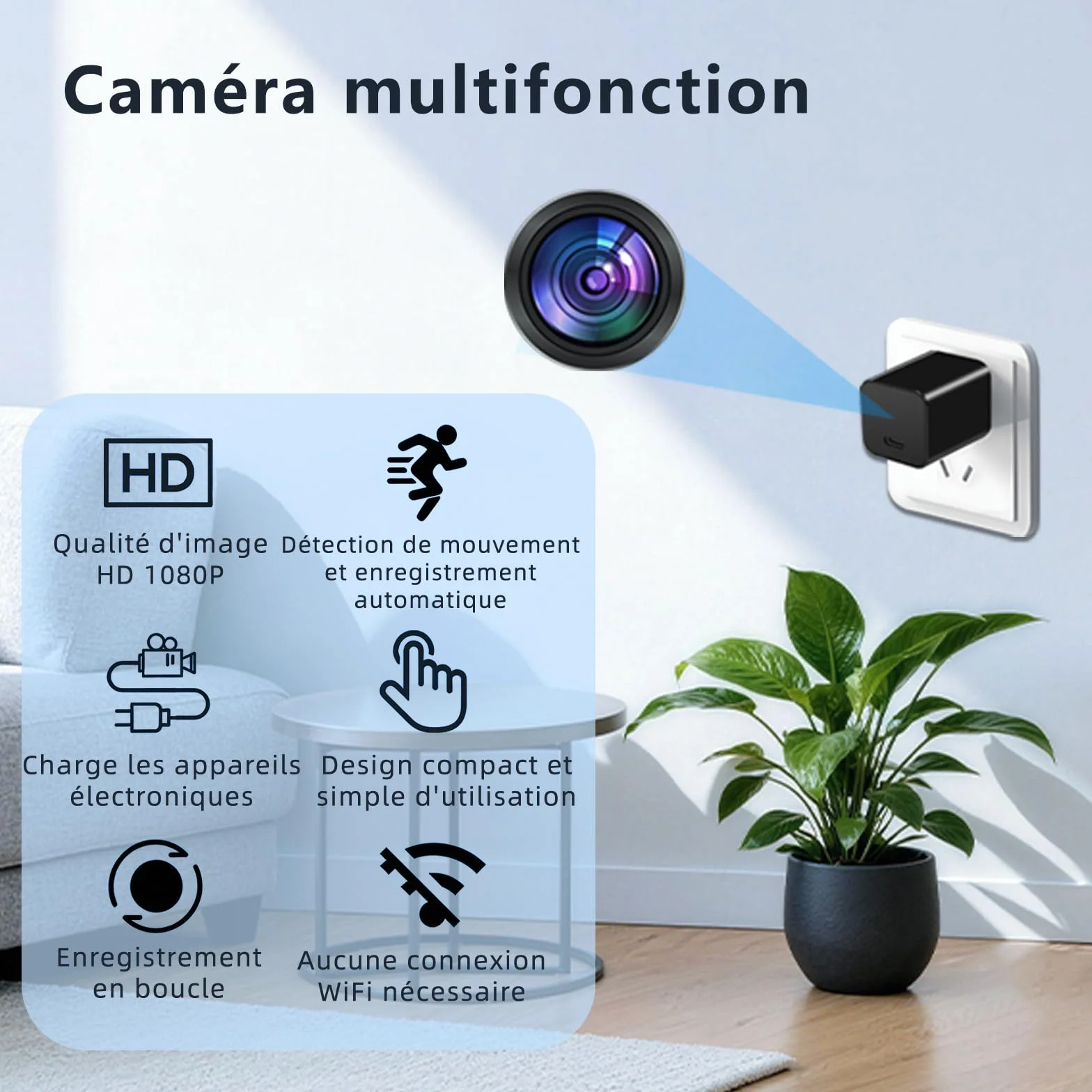 Mini kamera monitorująca HD 1080P, kamera bezpieczeństwa dla dzieci i zwierząt domowych, z wykrywaniem ruchu, odpowiednia do nadzoru wewnątrz i biura, bez Wi-Fi