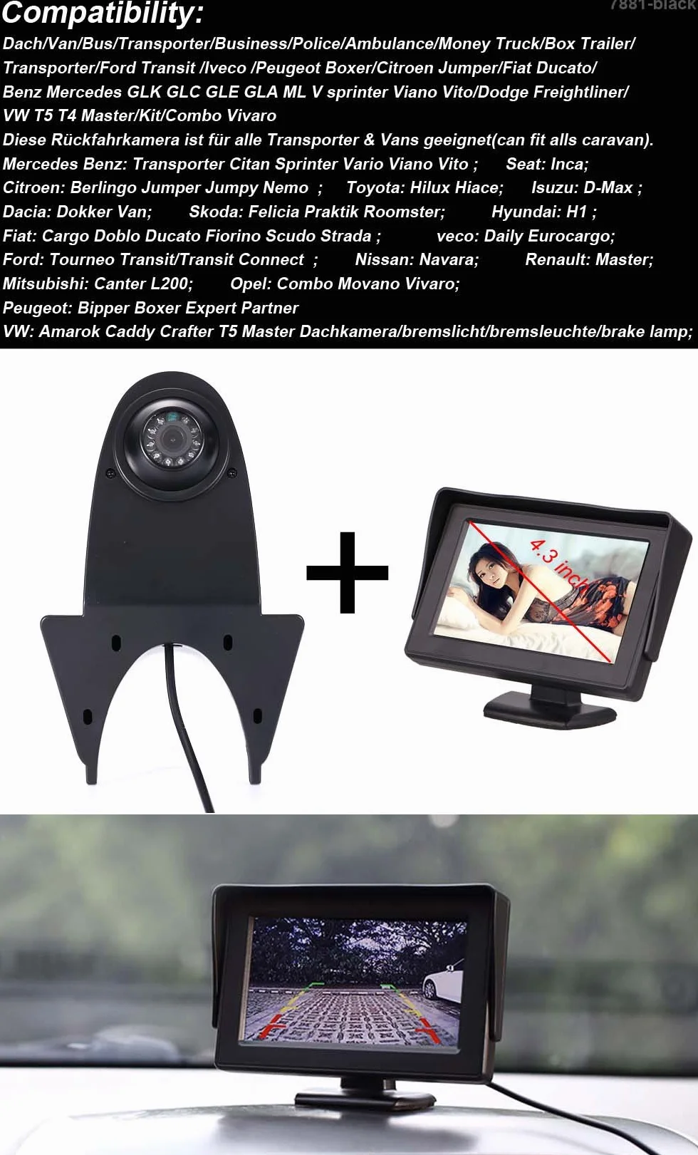 Kamera cofania samochodu z widocznością w nocy, 12 diod LED, kąt 170°, wodoszczelna, system cofania + 4,3" LCD Auto Monitor do Citroen Berlingo Jumper Jumpy Nemo Dacia Dokker Van Nissan Navara HD