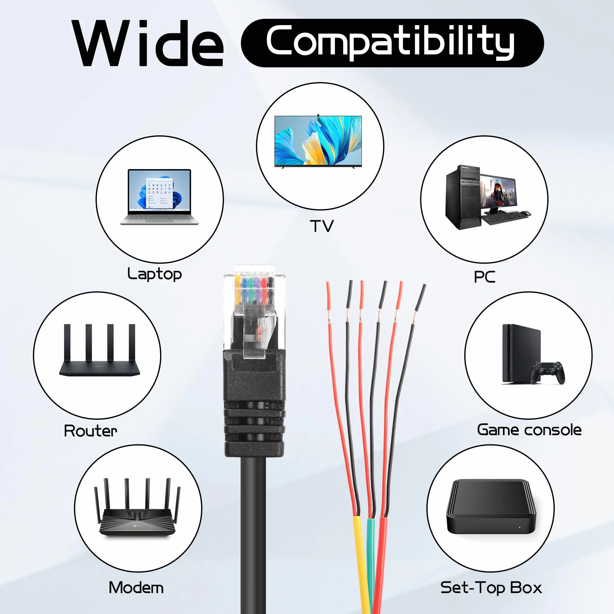 YAODHAOD RJ11/12 6P6C wtyczka 6-biegunowa 1,5 m do kabla telefonicznego Ethernet CCTV