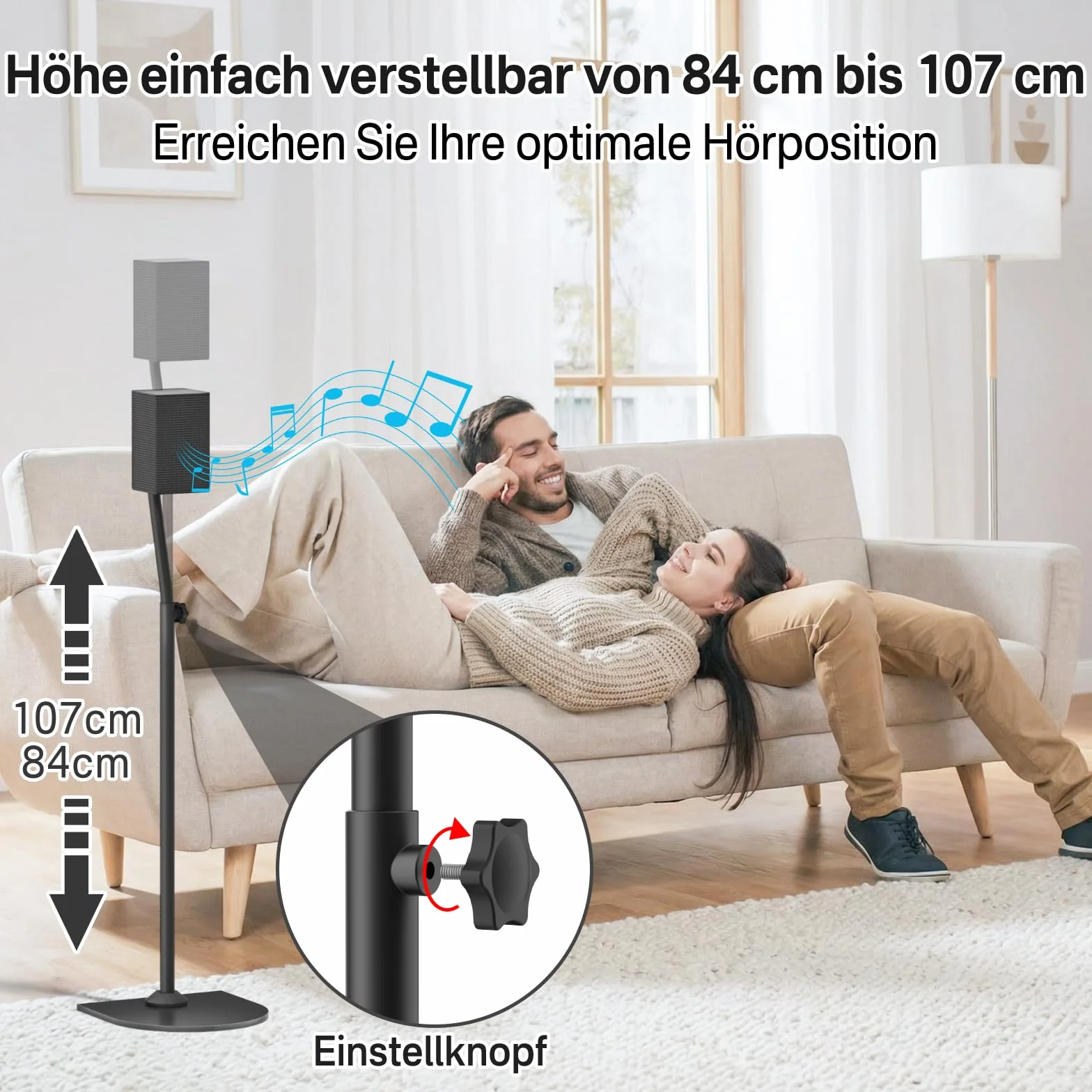 Regulowane stojaki na głośniki tylne dla Samsung z uchwytem ściennym – rozsuwane od 84 cm do 107 cm, stojaki dla Samsung z systemem zarządzania kablami, para