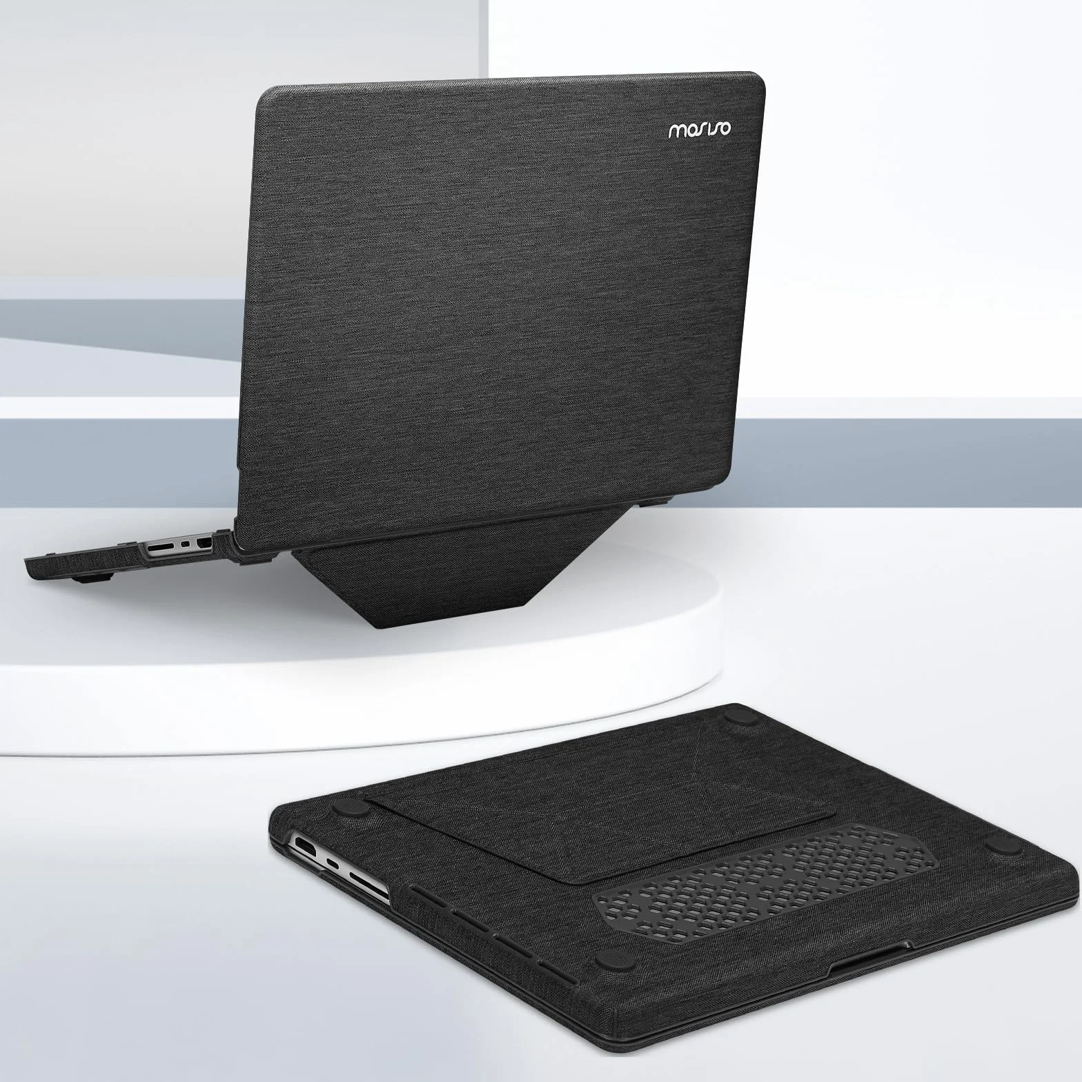 MOSISO Kompatybilny z etui na MacBook Pro 14 cali 2025 2024-2021 M5 M4 M3 M2 M1 A3434 A3112 A3185 A3401 A2918 A2992 A2779 A2442, etui z twardą powłoką z tkanin dzianinych z składaną podstawą, czarny