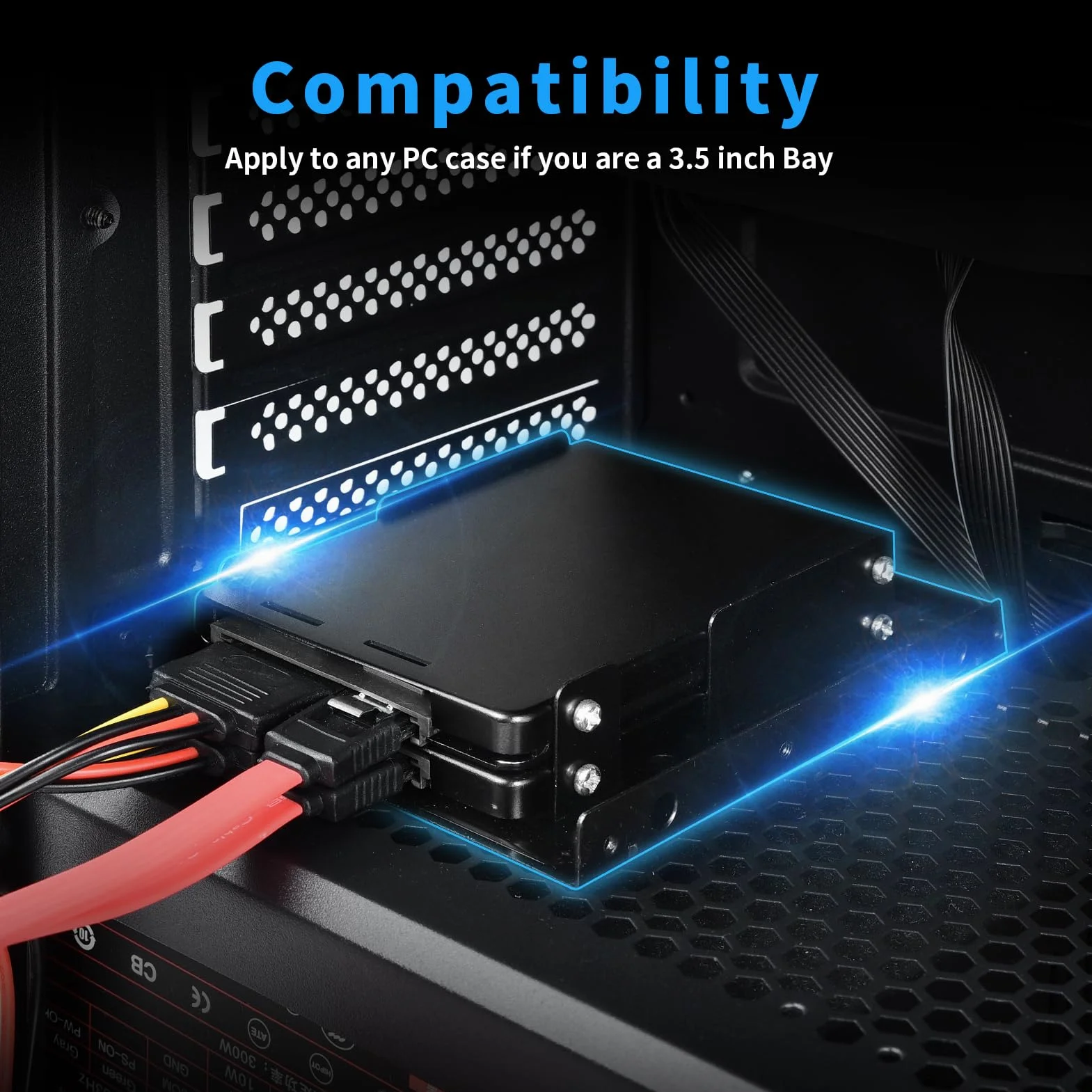 ELUTENG Adapter HDD SSD 2,5" do 3,5" zestaw montażowy wewnętrznego dysku twardego, czarny
