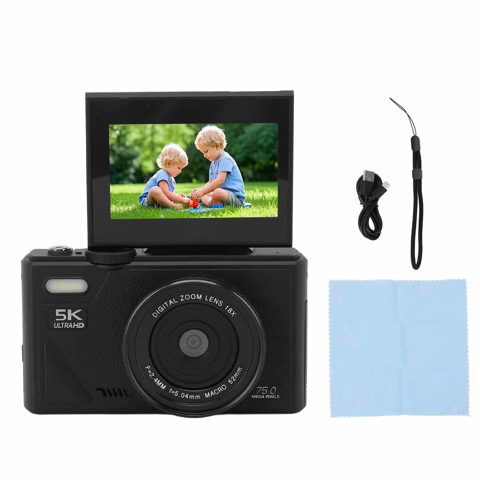 5K Aparat Cyfrowy, 75 MP HD 18x Autofocus Digitalzoom Aparat Fotograficzny Mini Kompaktowy Aparat z 3-calowym Wyświetlaczem dla Dzieci Nastoletnich dla Dorosłych Początkujących (BLACK)