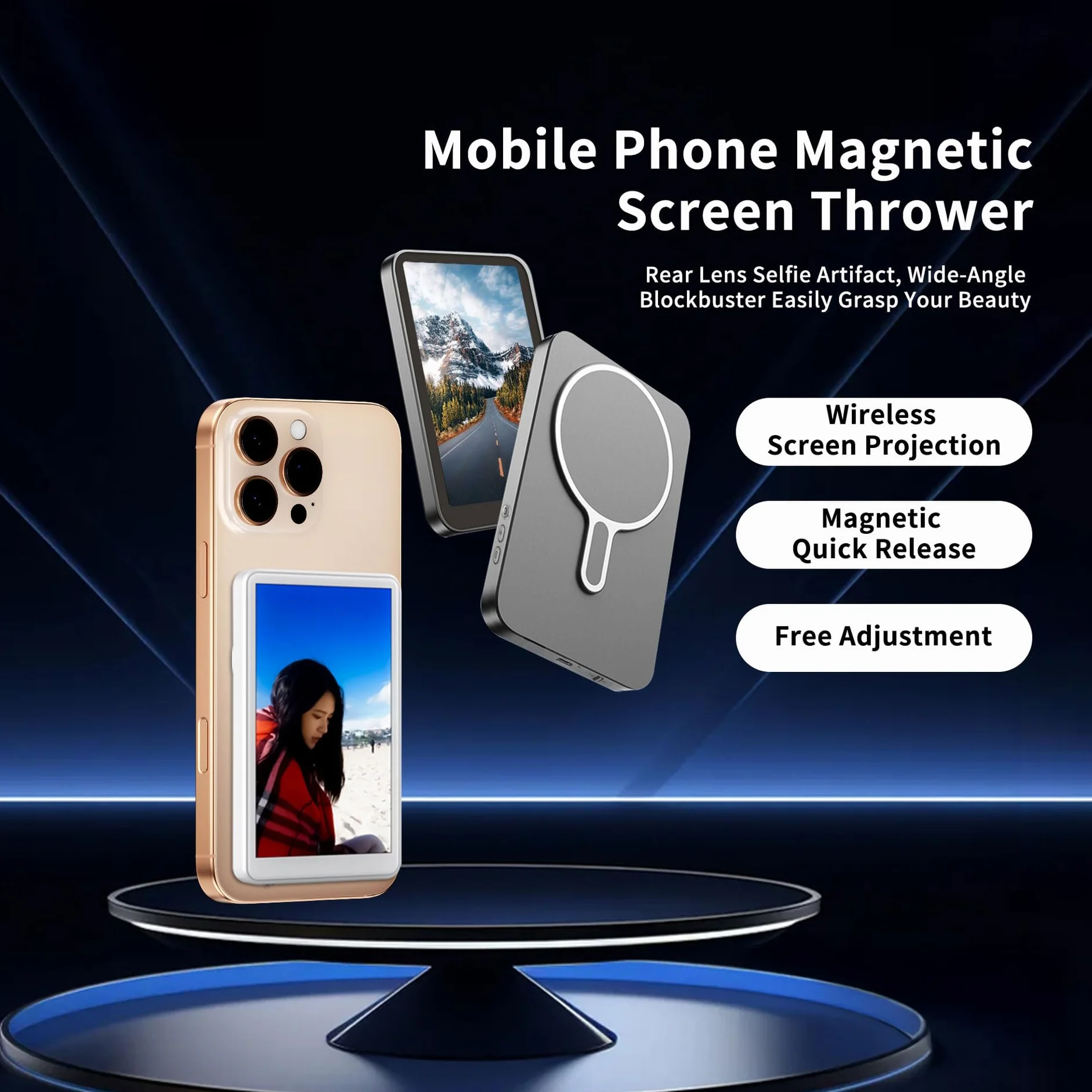 MOJOGEAR VS2 monitor do selfie vlogów kompatybilny z iPhone i Android - biały - bezprzewodowy zewnętrzny monitor 4,02 cala do aparatu głównego, magnetyczny z Mag Safe - w zestawie pilot zdalnego