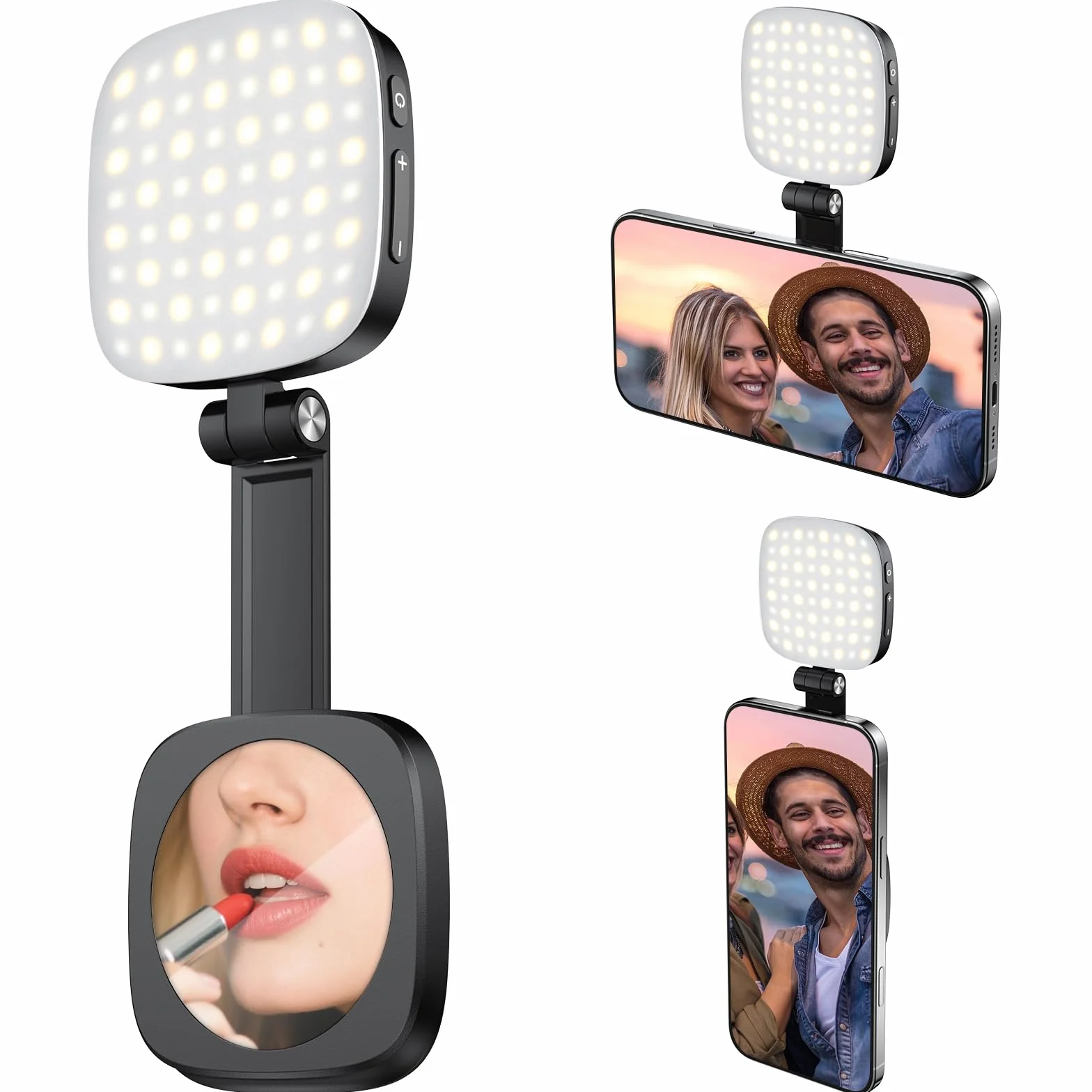 Magnetyczna lampa do telefonu, ładowalna lampa do selfie z 3000 do 6500 K, lampa wideo z lustrem, przenośna składana, 5 trybów oświetlenia, do vloga, makijażu, wideokonferencji