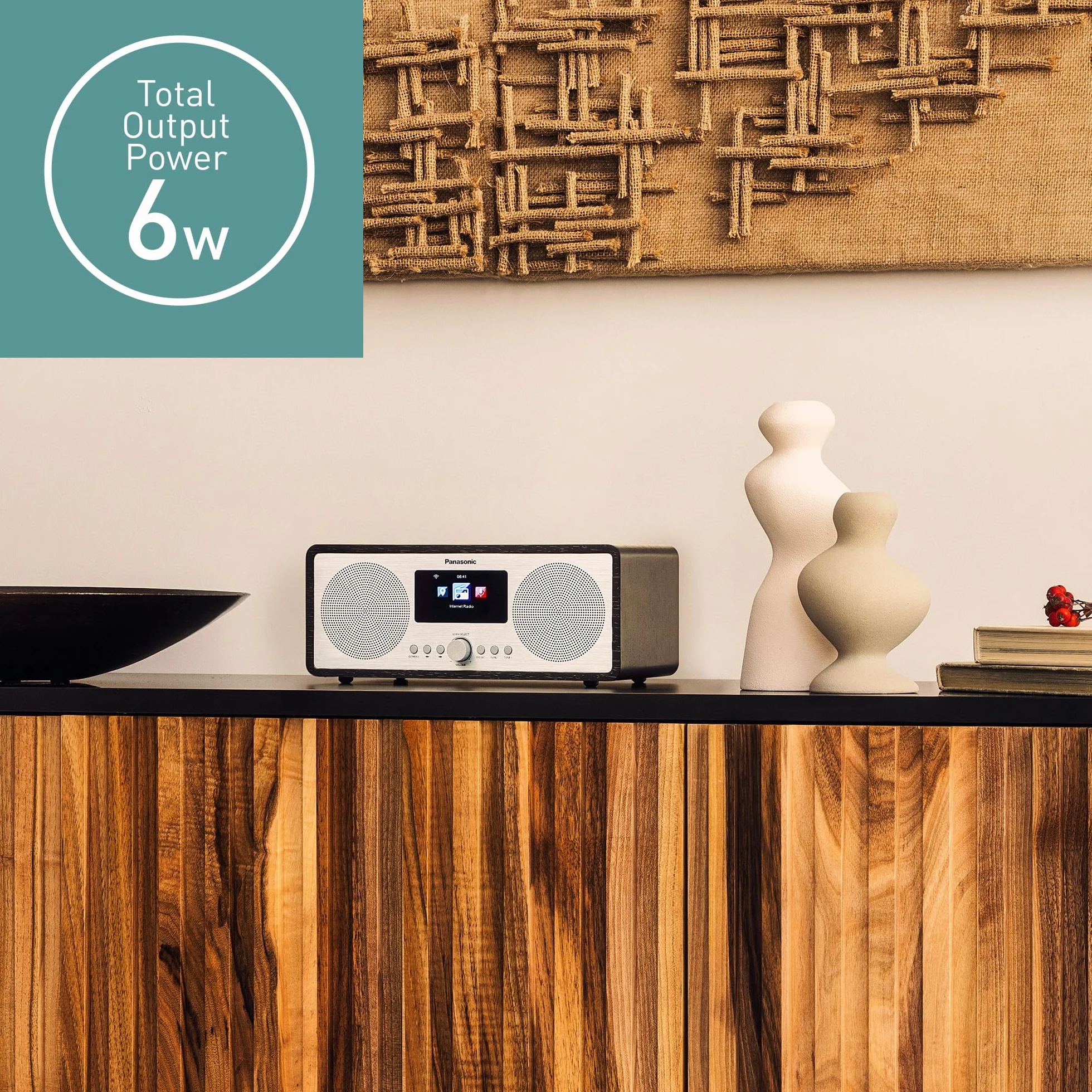 Panasonic RF-D40EGK-K radio internetowe i DAB+/FM z Bluetooth, 6 W, głośnik 7,5 cm, kolorowy wyświetlacz TFT 2,4 cala, budzik i timer zasypiania, pilot zdalnego sterowania, USB, Wi-Fi, czarny