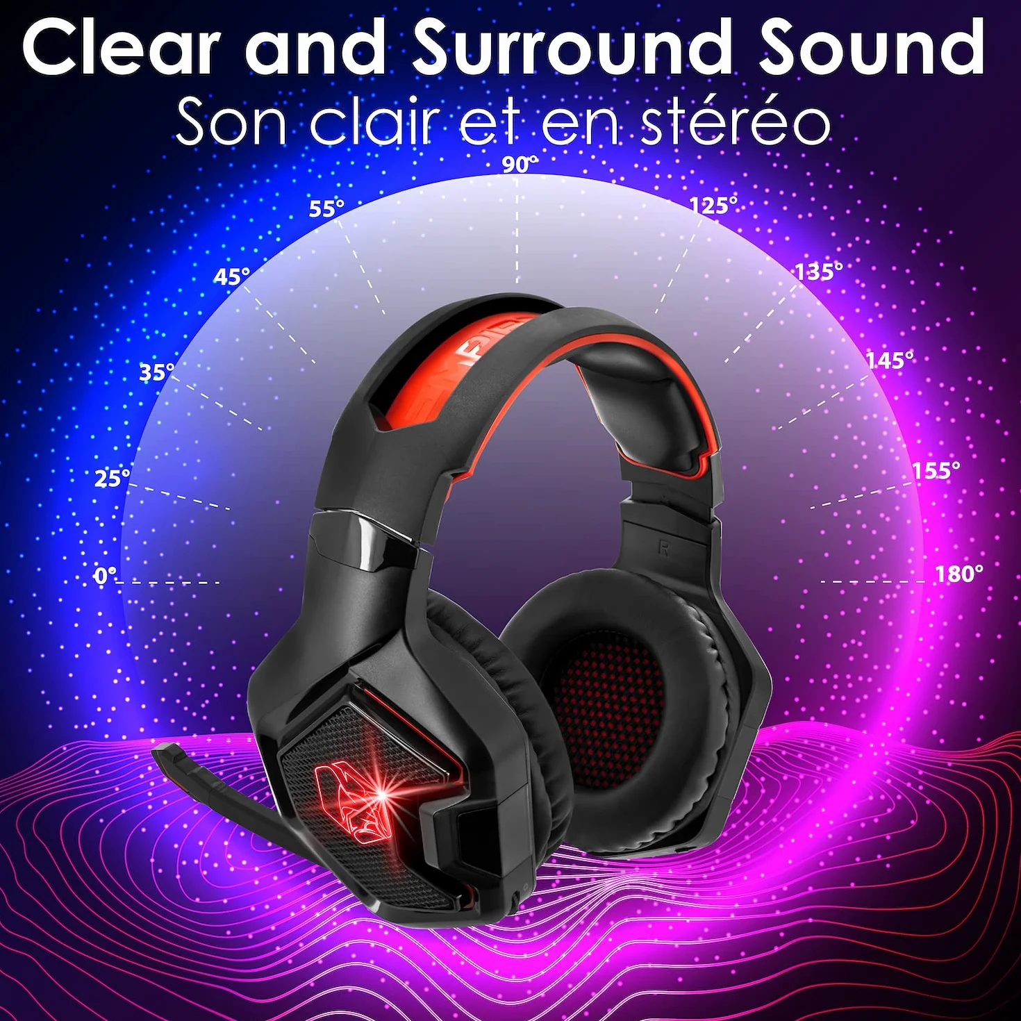 EMPIRE GAMING - WarCry P-W1 gamingowy zestaw słuchawkowy z mikrofonem – PC/PS4/PS5/Xbox/Mac-2.4 GHz Wireless – Surround Sound Stereo – LED czerwony