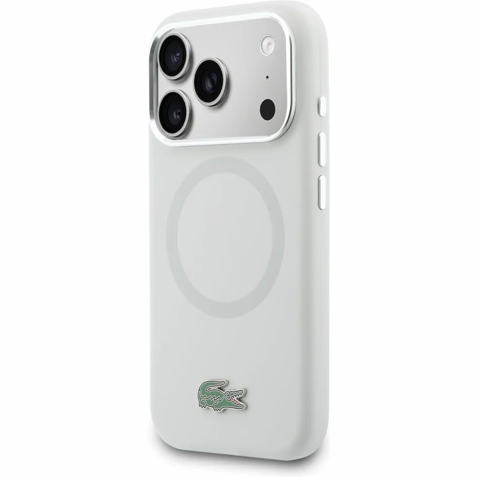 CG MOBILE Lacoste HC silikonowe metalowe logo kompatybilne z MagSafe etui do iPhone 17 Pro (szare)