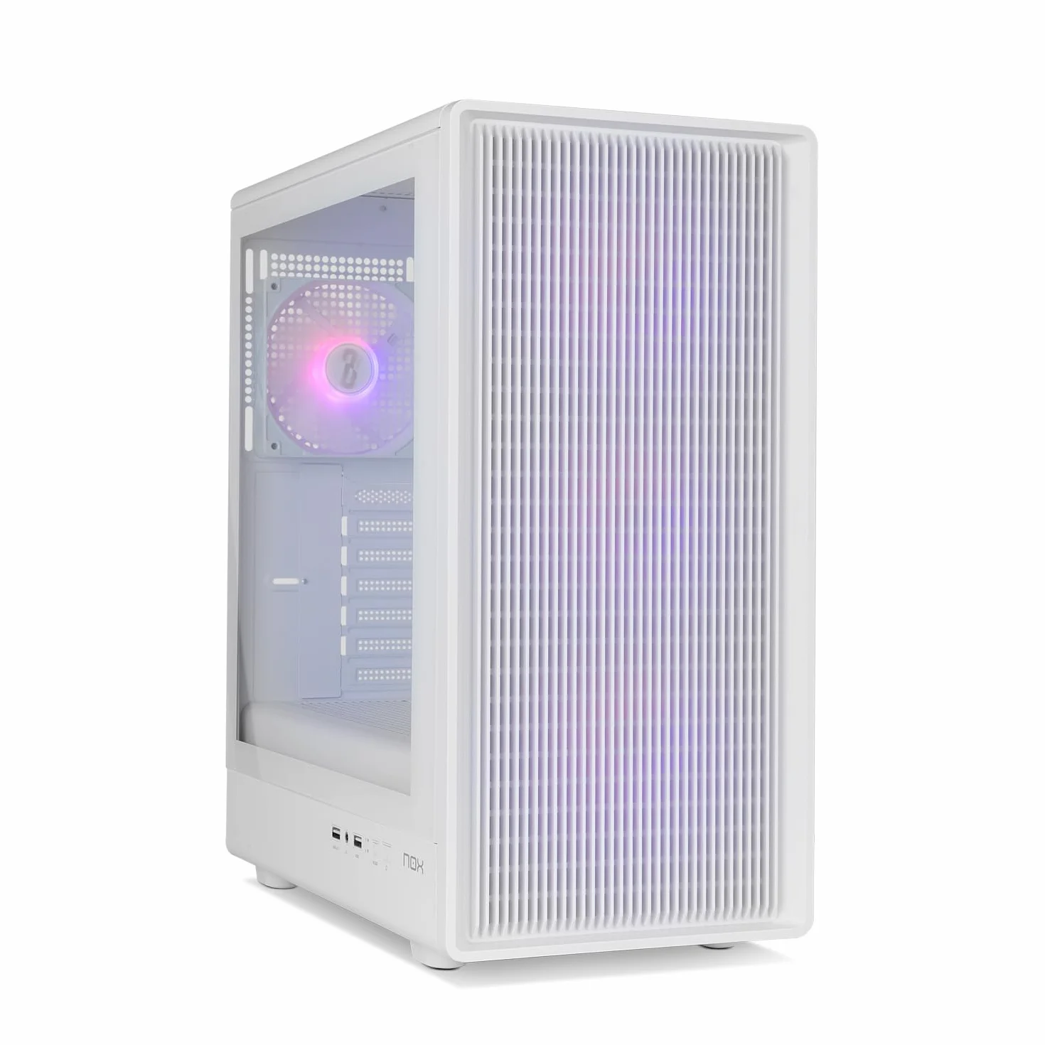 NOX XTREME PRODUCTS INFINITY IOTA – Obudowa ATX Mid-Tower | M-ATX | ITX, Zawiera 4 wentylatory ARGB 120 mm, Mesh z przodu, Hartowane szkło z boku, USB 3.0, Wsparcie dla GPU do 330 mm, Biały