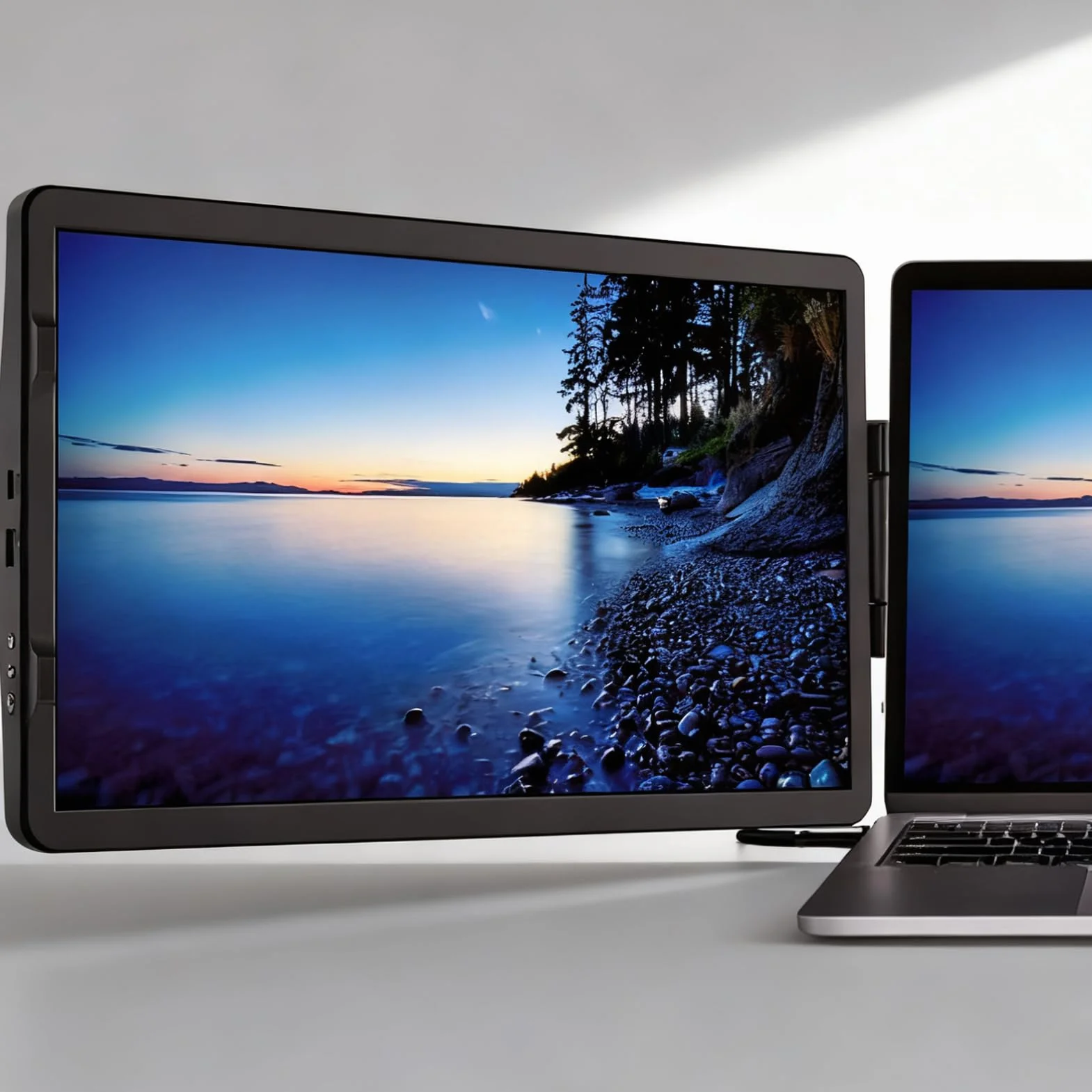 Ekran Rozszerzający Do Laptopa 35,8 cm Ekran Dodatkowy | 1080P Zewnętrzny Monitor Laptopowy z 2 Portami do Konferencji, Biurka, Domu, Gier, Kodowania, Projektowania, Prezentacji