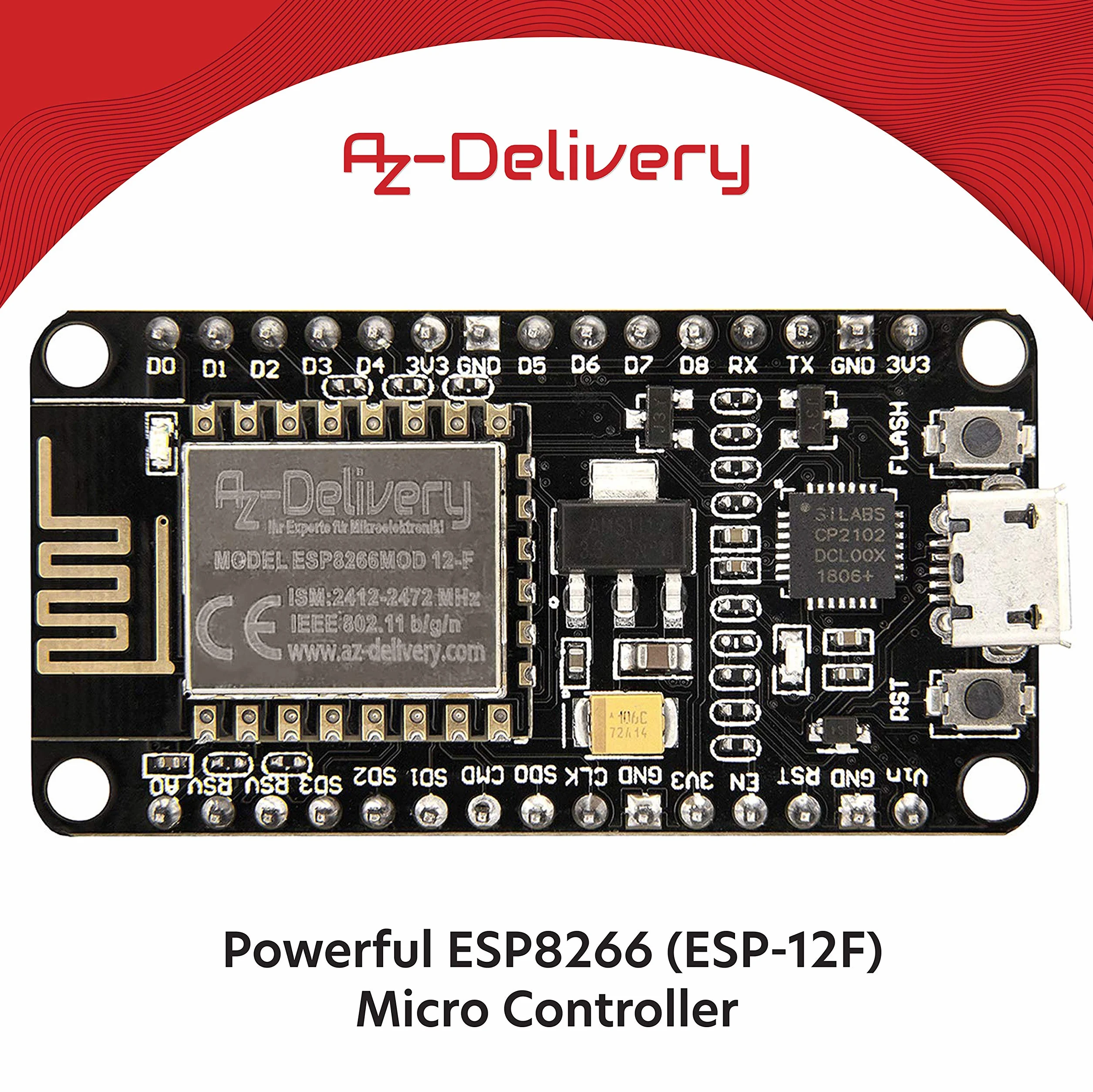 AZDelivery 3 x NodeMCU Lua Amica Module V2 ESP8266 ESP-12F WIFI Wifi Development Board z CP2102 kompatybilny z Arduino w tym e-Book!