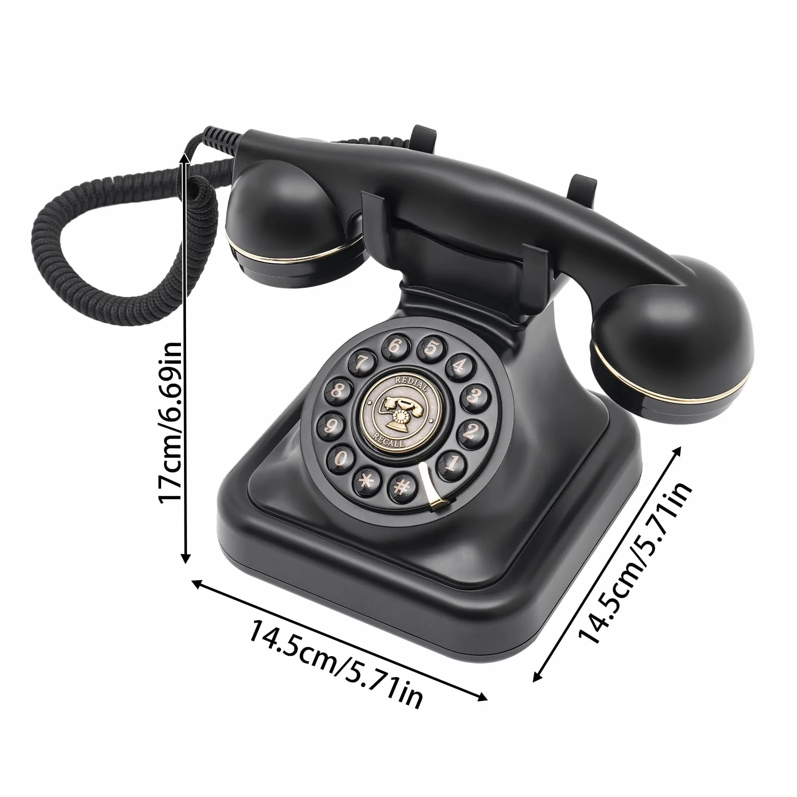 Vintage Retro Telefon Przewodowy Telefon do salonu, Sypialni, Biura Czarny