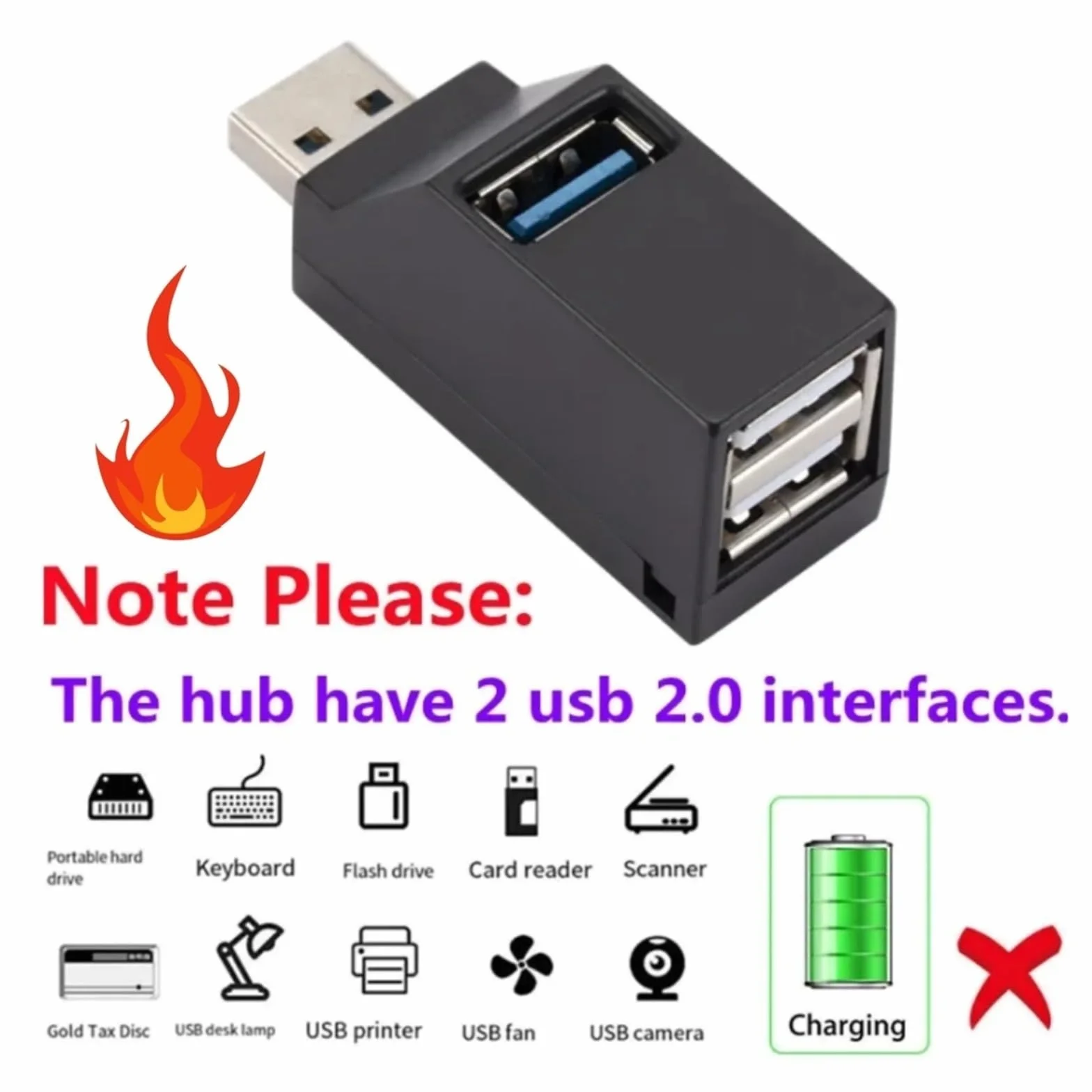 Hub USB 3.0 1-3 porty do mini rozdzielacza do laptopa, szybki adapter ekspander do PC (czarny)