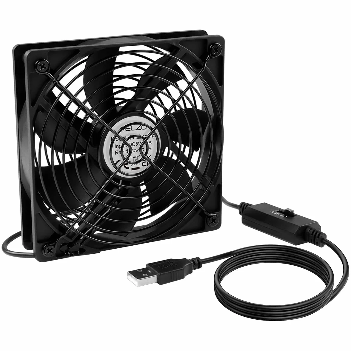 ELZO Wentylator PC USB 120 mm 5 V, przenośny elektroniczny wentylator do komputera chłodzącego 1500 obr./min z metalową kratką do laptopa/telewizora Box/szafki AV/PS4/router
