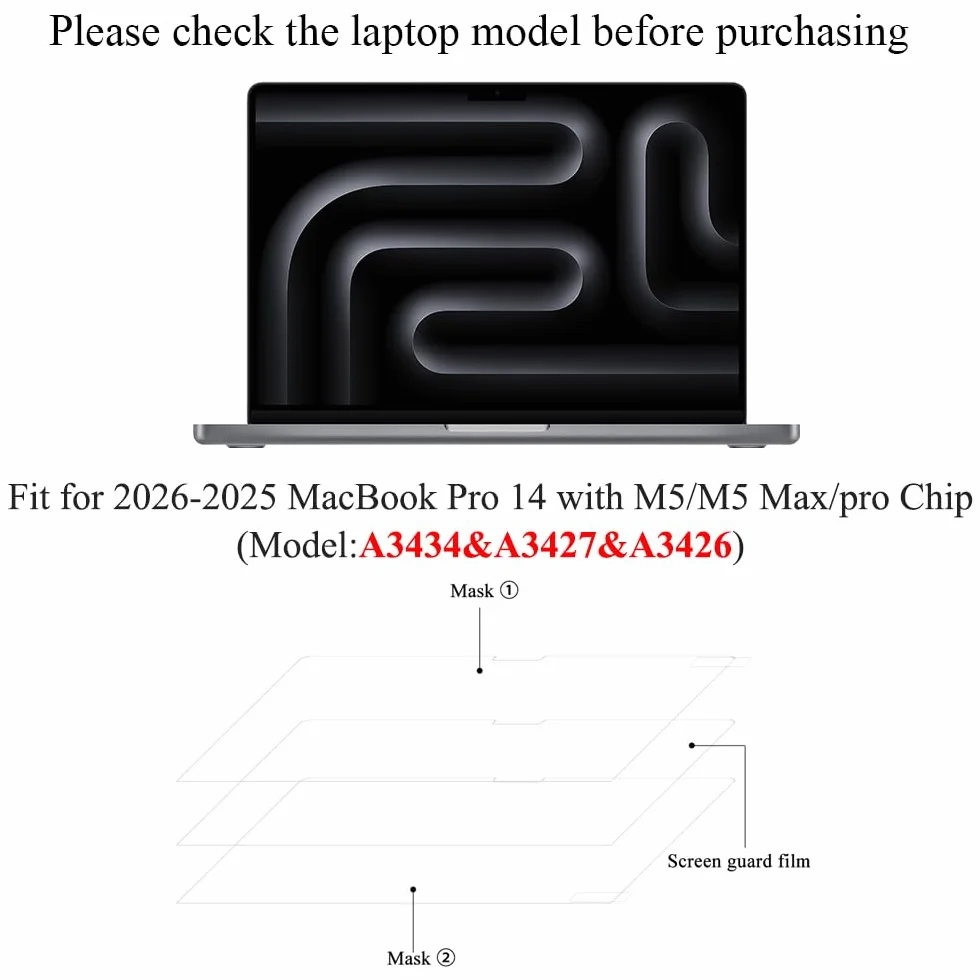 2-pak antyodblaskowych ochraniaczy ekranu do MacBooka Pro 14 cali (M5/M4/Max/M3 Pro/Max Chip) A3434 i A2918 i A2992, akcesoria antyrefleksyjne i odporne na zarysowania twardość 5H (matowe