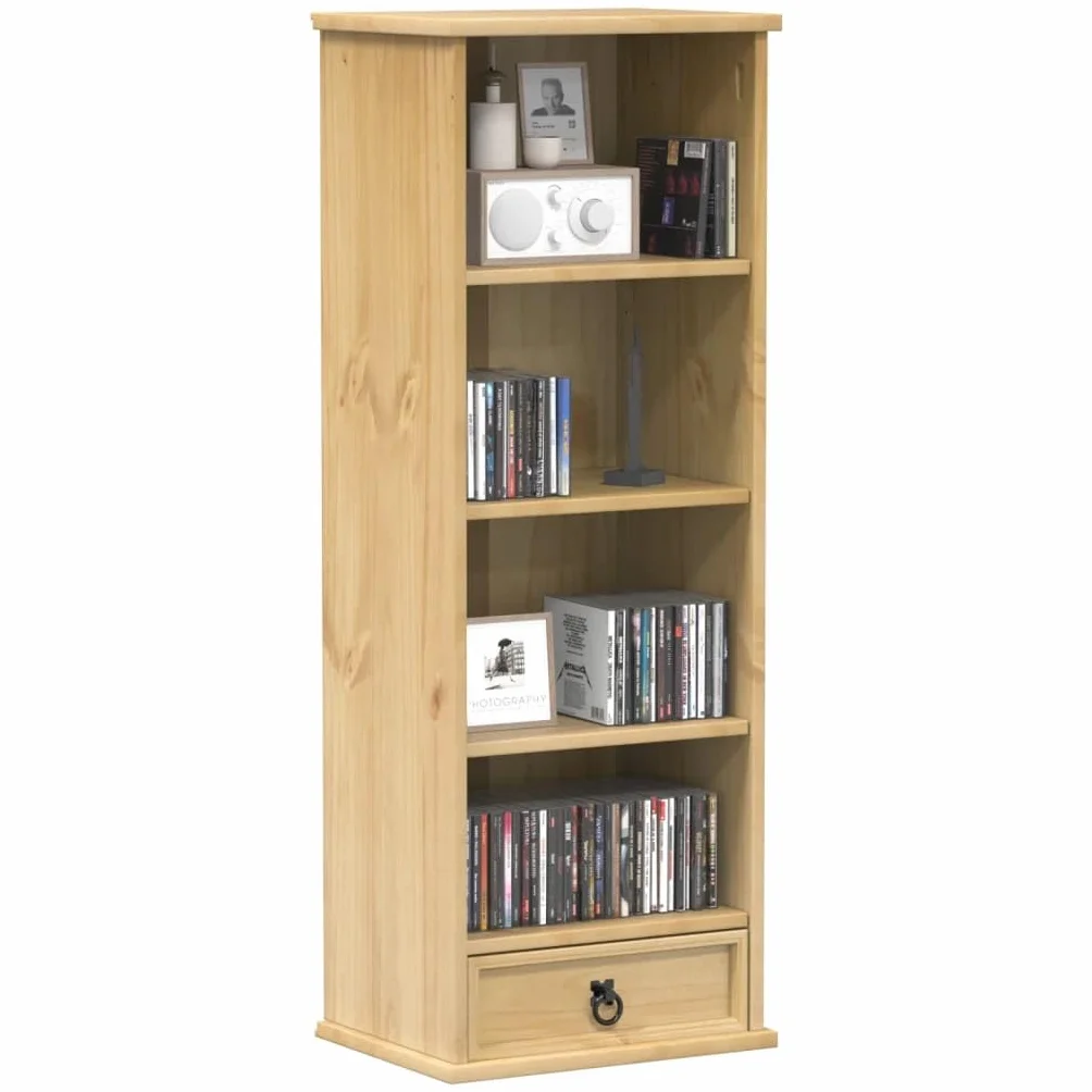 Générique Szafka na płyty CD z litego drewna sosnowego 40x30x110 cm | Szuflada i otwarte przegródki, przechowywanie płyt CD i DVD, wielofunkcyjne do biura lub sypialni, w zestawie uchwyt ścienny