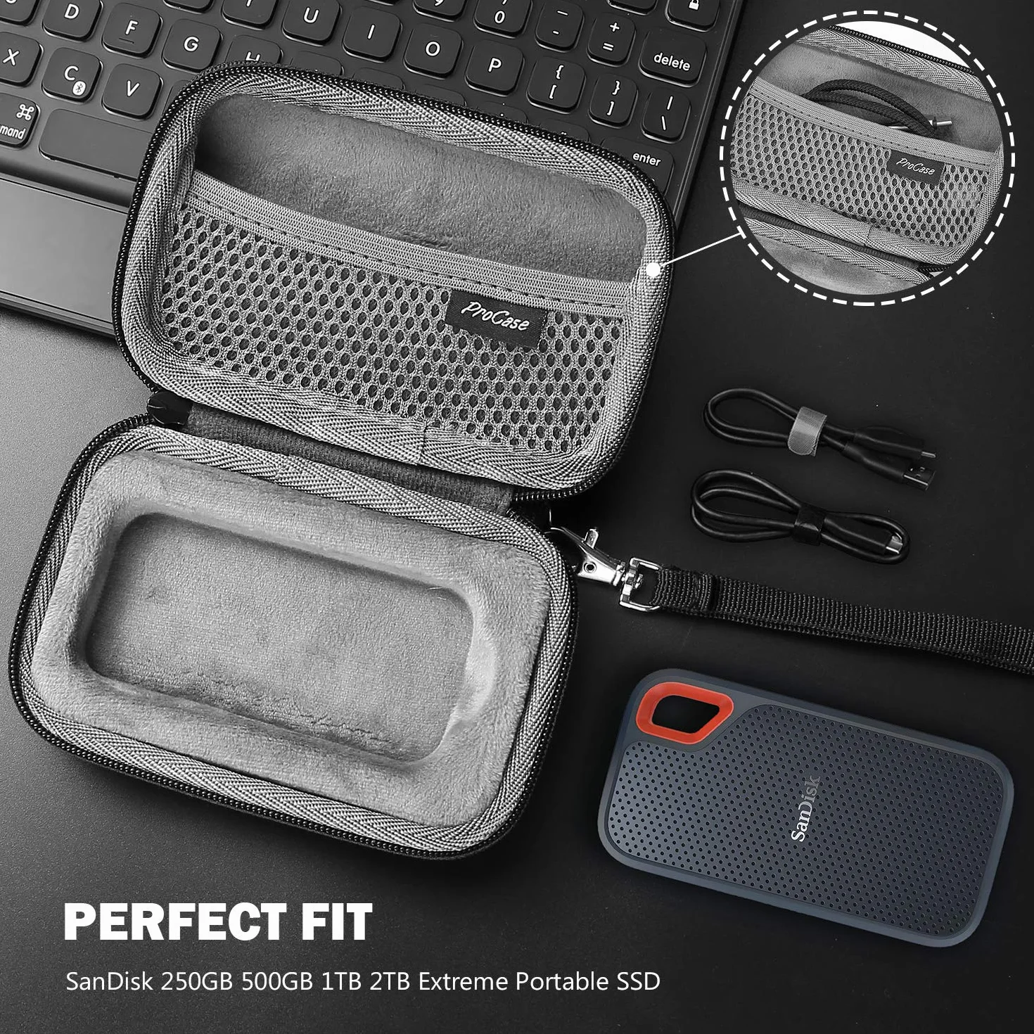 ProCase Twarde etui podróżne do SanDisk Extreme SSD 1TB 2TB 500GB 250GB, czarne