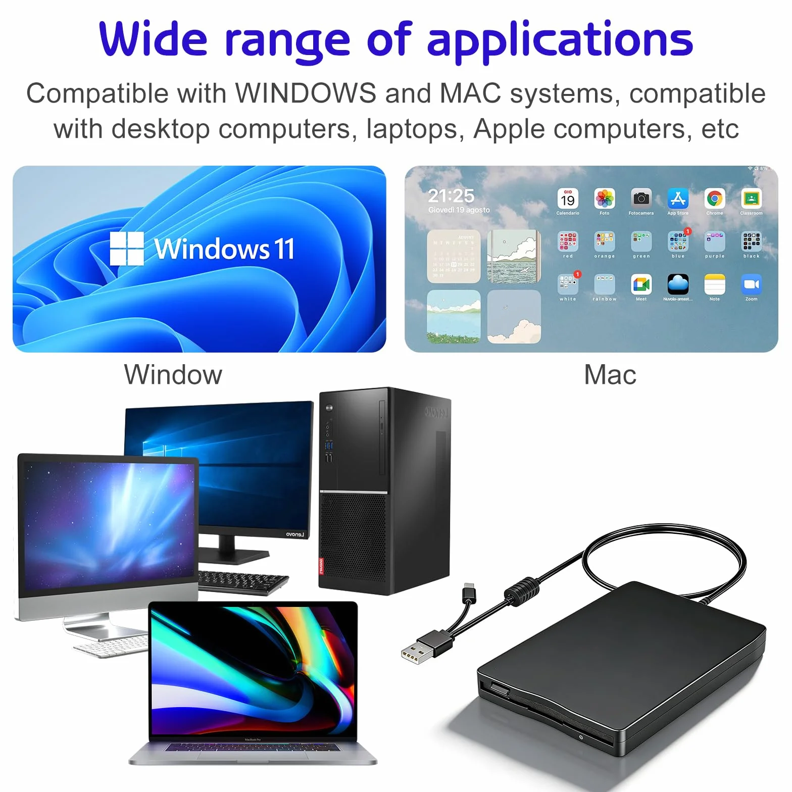 Zewnętrzna stacja dyskietek USB 1,44 MB 3,5 cala Slimline Floppy Disk Drive kompatybilna z PC i Mac Plug and Play