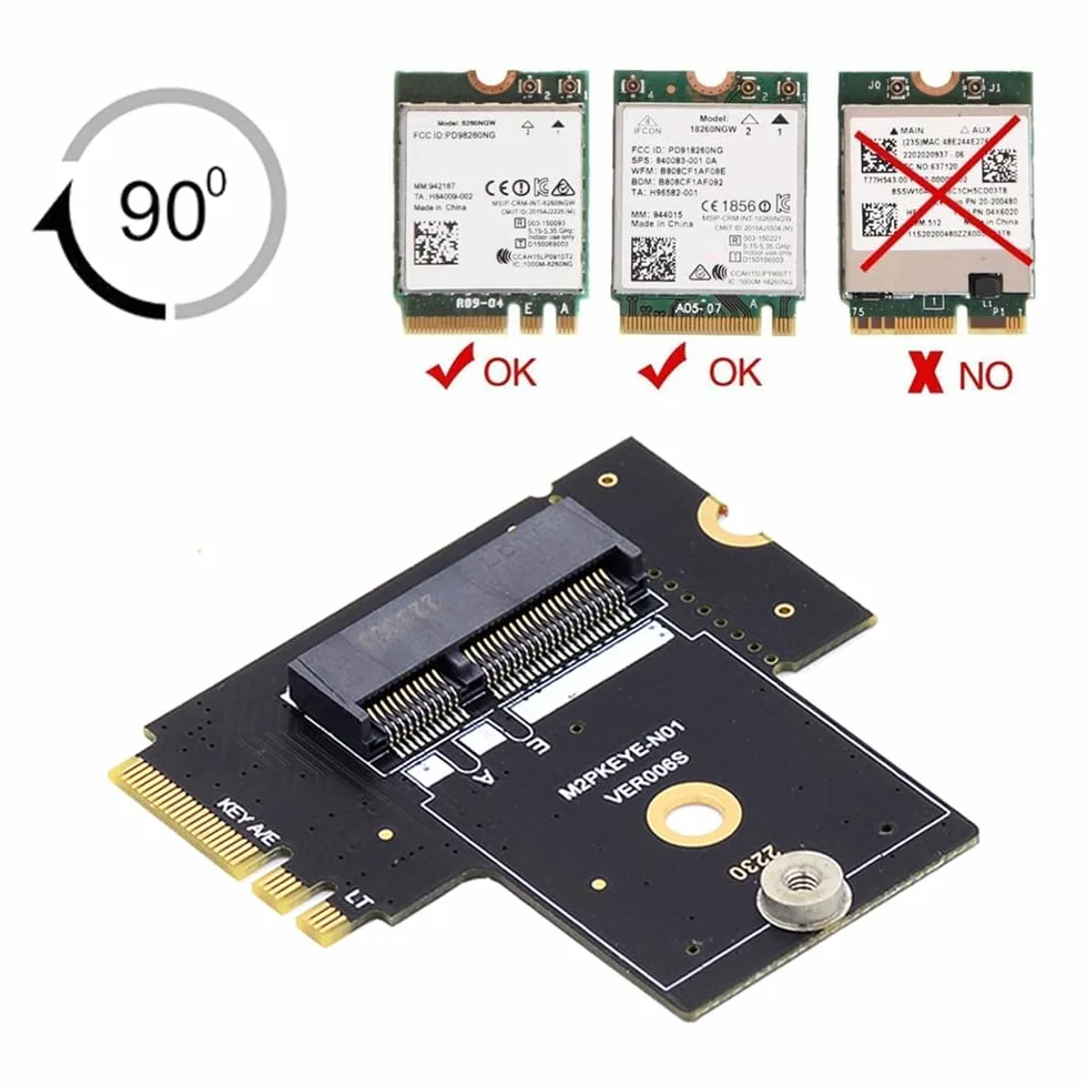 NGFF Key A+E PCI Express wtyczka na gniazdo, kątowy 90-stopniowy adapter niskiego profilu, adapter do kart przedłużających