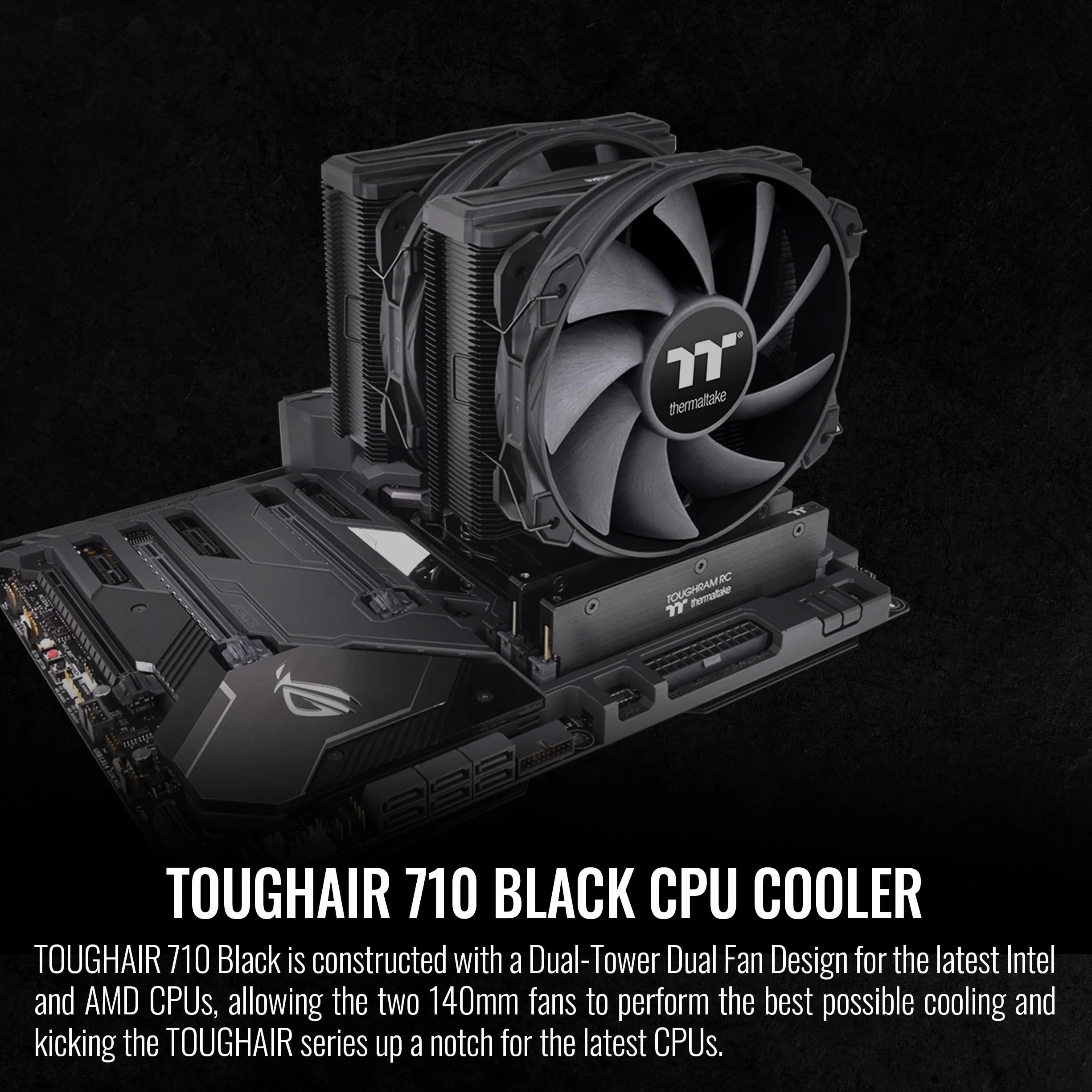 Thermaltake TOUGHAIR 710 Black Edition 250 W TDP chłodziarka procesora, Intel LGA 1700/1200, AMD AM5/AM4, podwójna konstrukcja wentylatora, miedziana podstawa z 7 rurami grzewczymi, CL-P117-CA14BL-A
