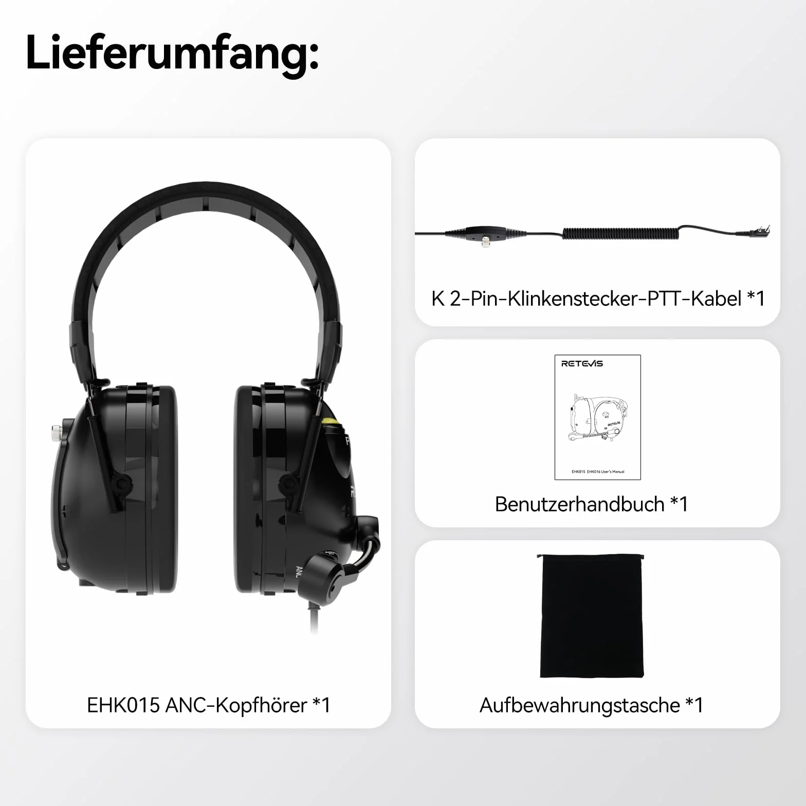 Retevis EHK015 Walkie Talkie Headset, ANC Overhead Radio Headphones, składany podwójny PTT Przyciski Obrotowy Mikrofon Kenwood 2-Pin, kompatybilny z Baofeng UV5R Retevis RT24 RT27 RT668 RT86(1 szt)