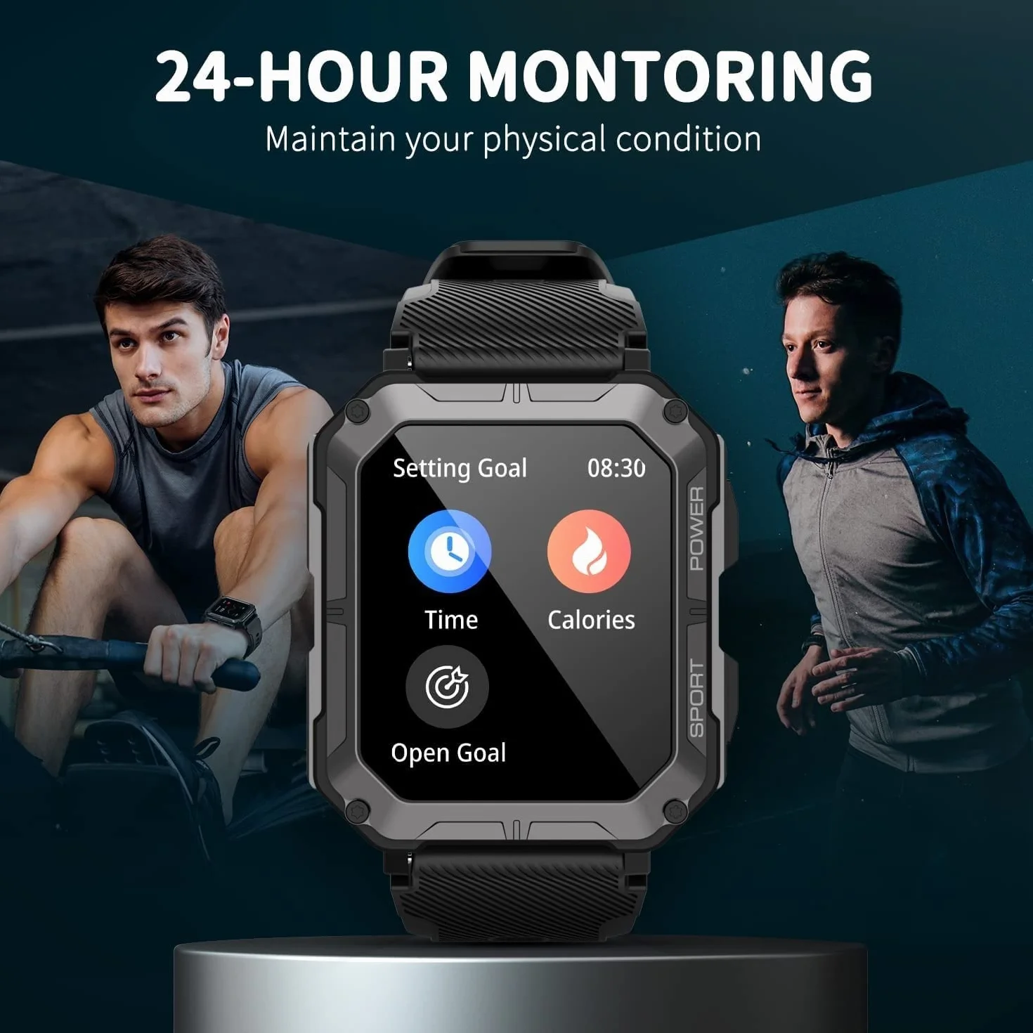 Inteligentny zegarek dla mężczyzn IP68 Wodoodporne połączenia (odbieranie/wybieranie połączeń) 1,83 '' Zegarek fitness Tracker Tactical dla Androida iOS Outdoor Sports (Color : Black)
