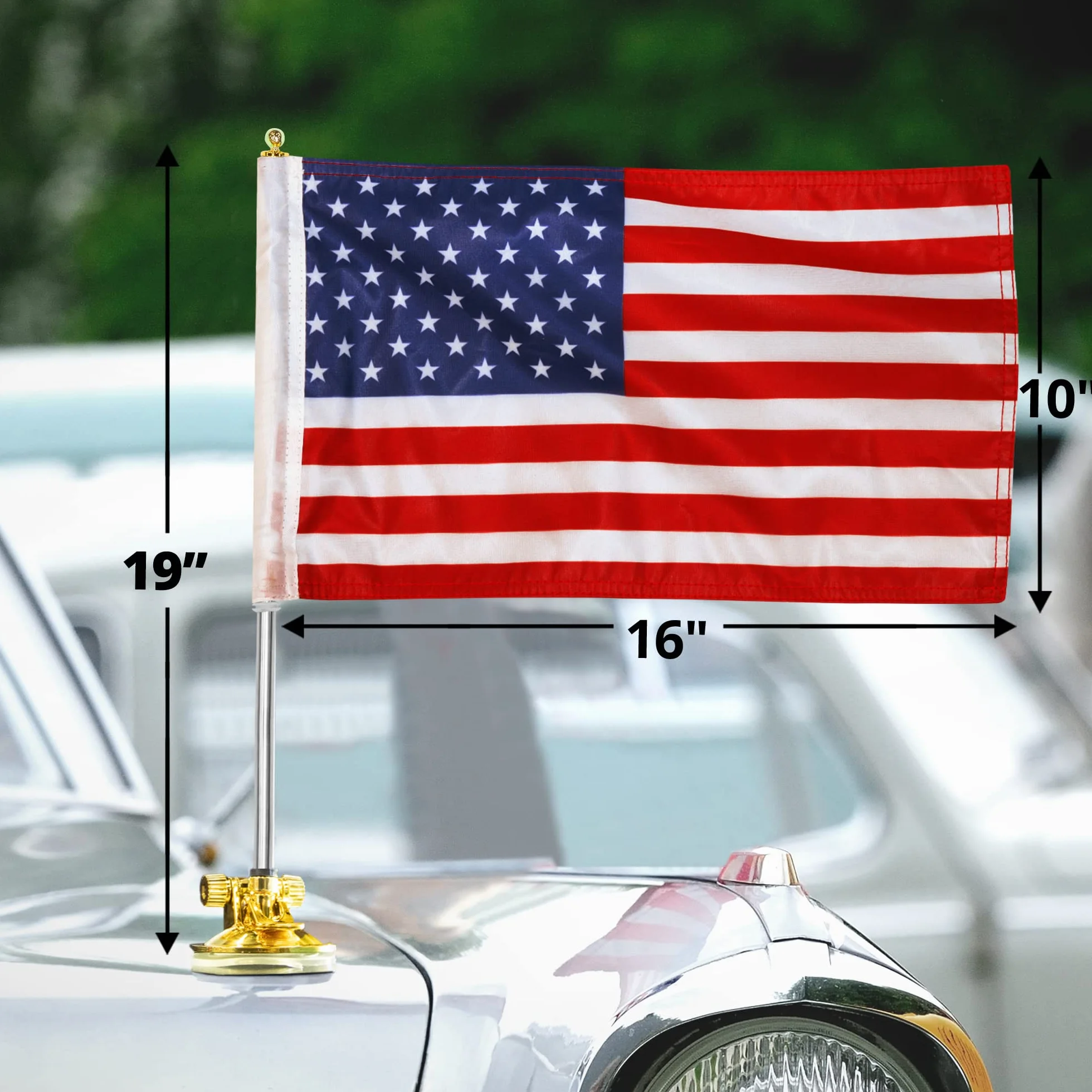 Anley USA Flaga samochodowa i maszt z uchwytem na przyssawkę - Zewnętrzny maszt flagowy w stylu przyssawki do samochodu, ciężarówki, łodzi i pojazdu z amerykańską flagą (zestaw 1 szt.)