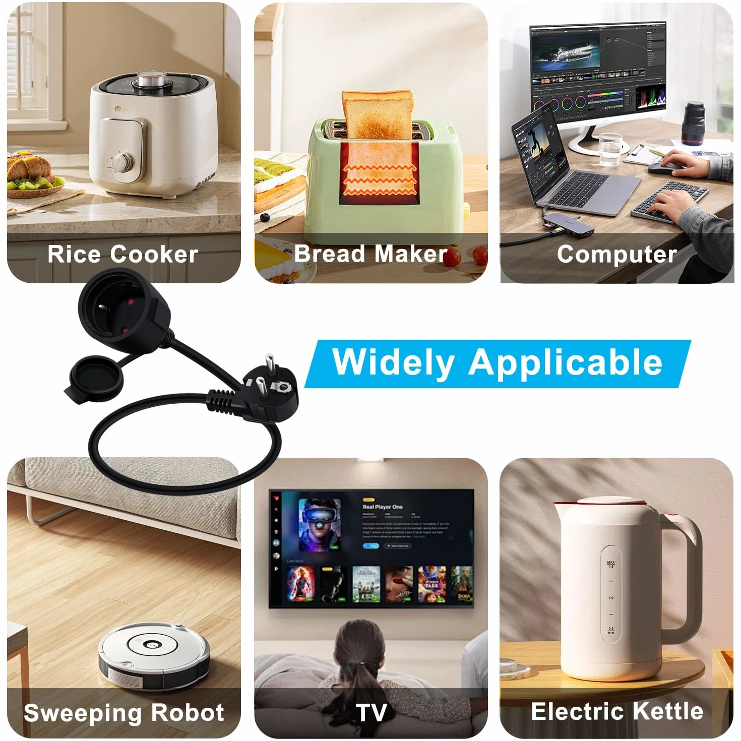 Przedłużacz Schuko 16A 250V 90° IP44 Czarny 0,3 m