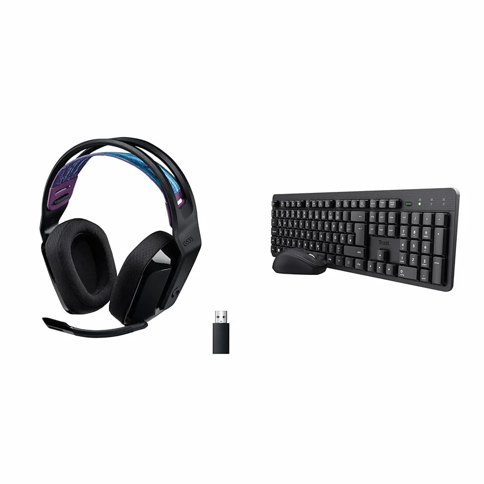 Logitech G535 Lightspeed Wireless & Trust Ymo II cicha klawiatura zestaw myszy,