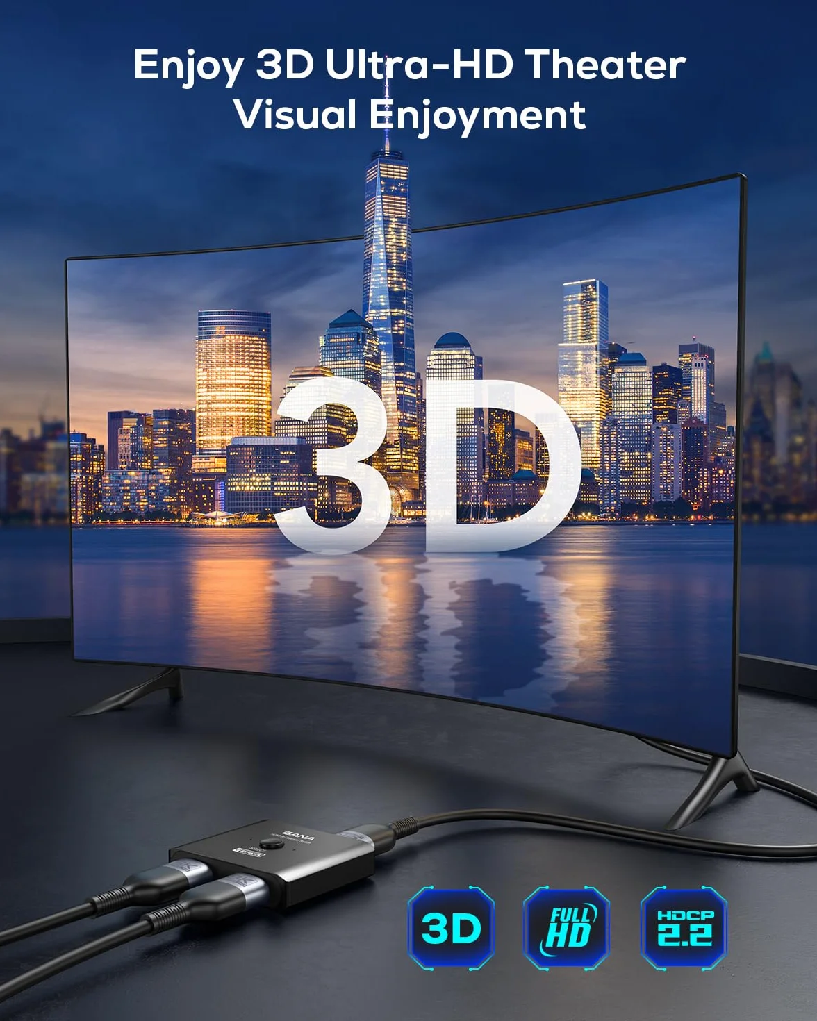 GANA Przełącznik HDMI 2.1, Ultra HD 8K dwukierunkowy rozdzielacz HDMI obsługuje 4K przy 120 Hz, 8K przy 60 Hz 【z kablem HDMI 4,9 FT】, aluminiowy selektor HDMI do PS5/PS4, Xbox, Roku, TV, Fire Stick