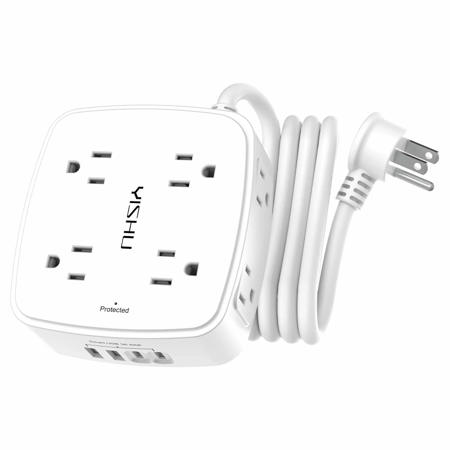6 Ft Surge Protector Power Strip - 8 Widely Outlets with 4 USB Ports, 3 Side Outlet Extender with 6 Feet Extension Cord, Flat Plug, Wall Mount, Desk USB Charging Station, ETL ,White