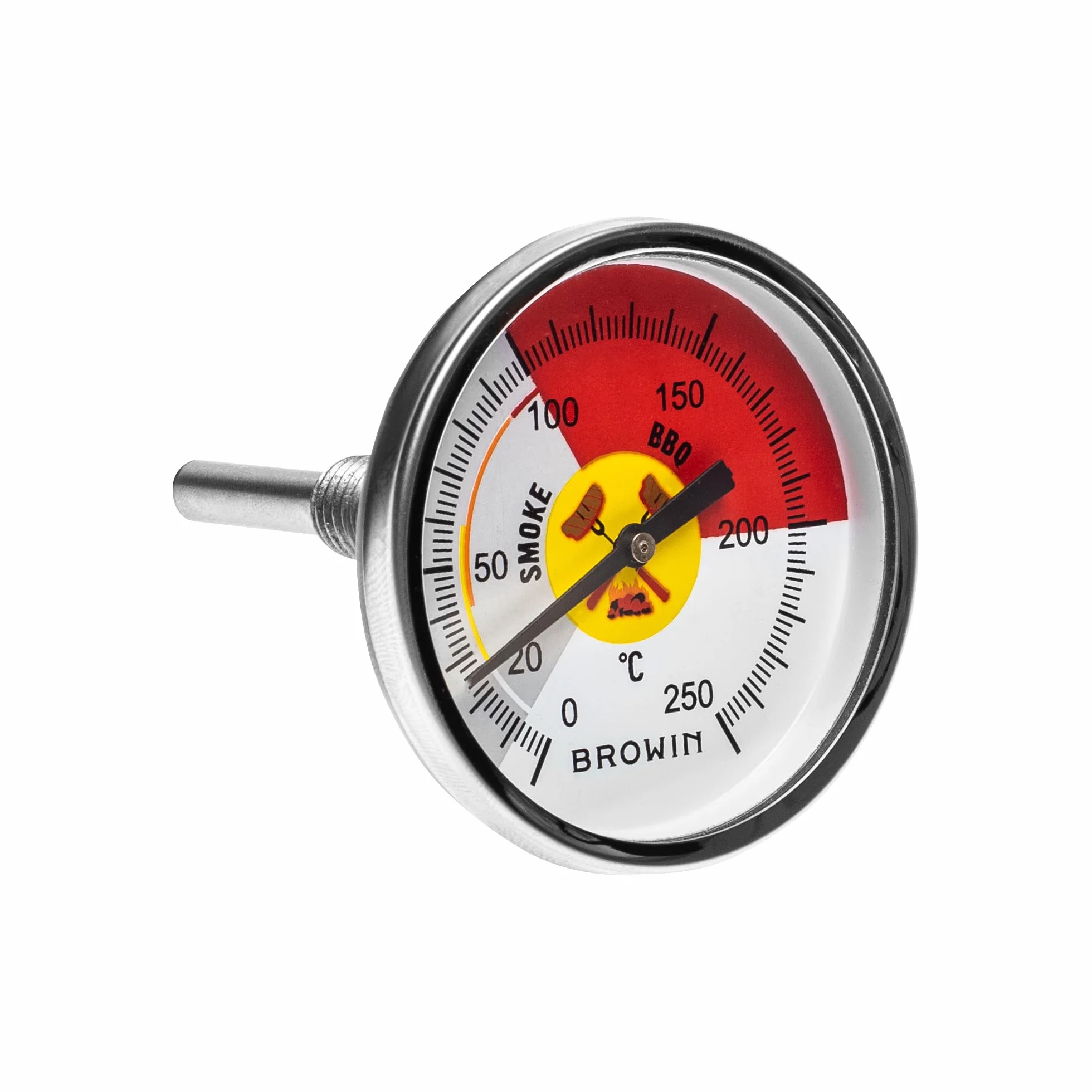 Browin 101250 Termometr do wędzarni, BBQ, grillowania - okrągła tarcza, stal nierdzewna, 0 - 250°C