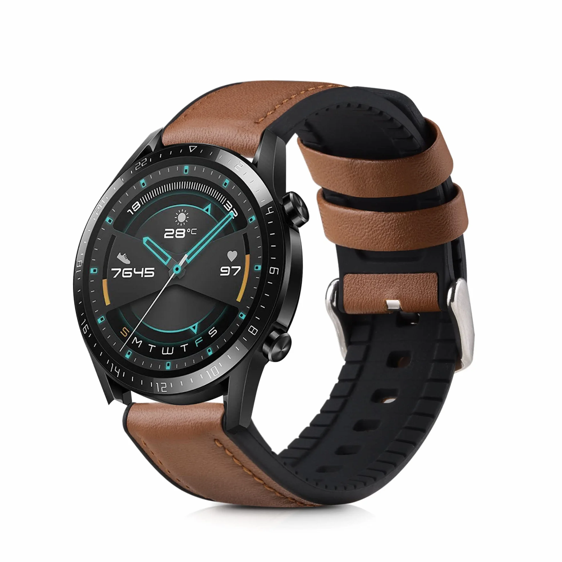 kwmobile Pasek zamienny kompatybilny z Huawei Watch GT / GT2 / GT3 (46mm) Pasek - Pasek sportowy fitness tracker ze skóry z zapięciem zegarka - Brązowy Czarny