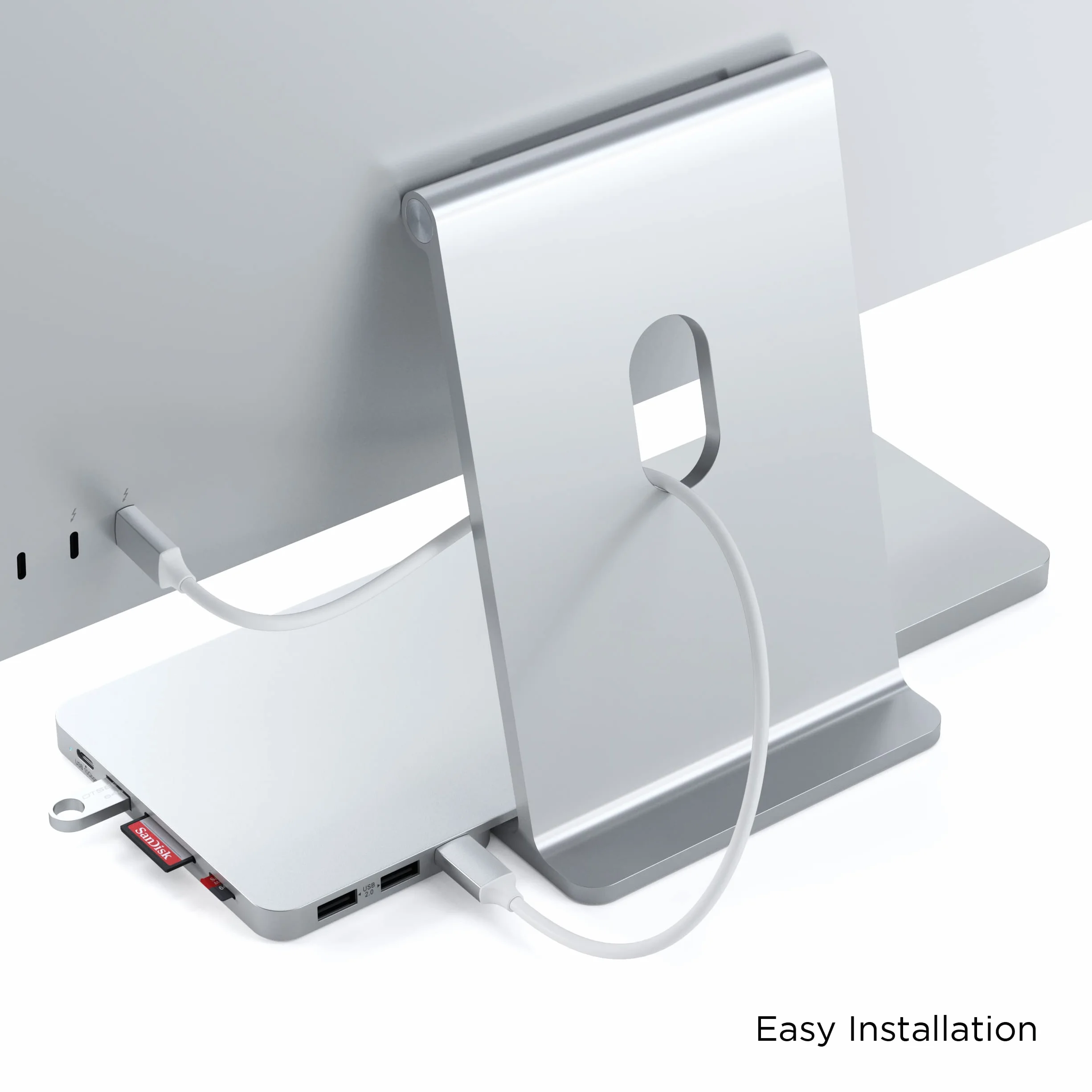 SATECHI smukła stacja dokująca USB-C do 24-calowego iMaca, srebrna | Obudowa SSD M.2 NVMe/SATA, USB-C, USB-A i czytniki kart SD/microSD, port USB-C do transmisji danych